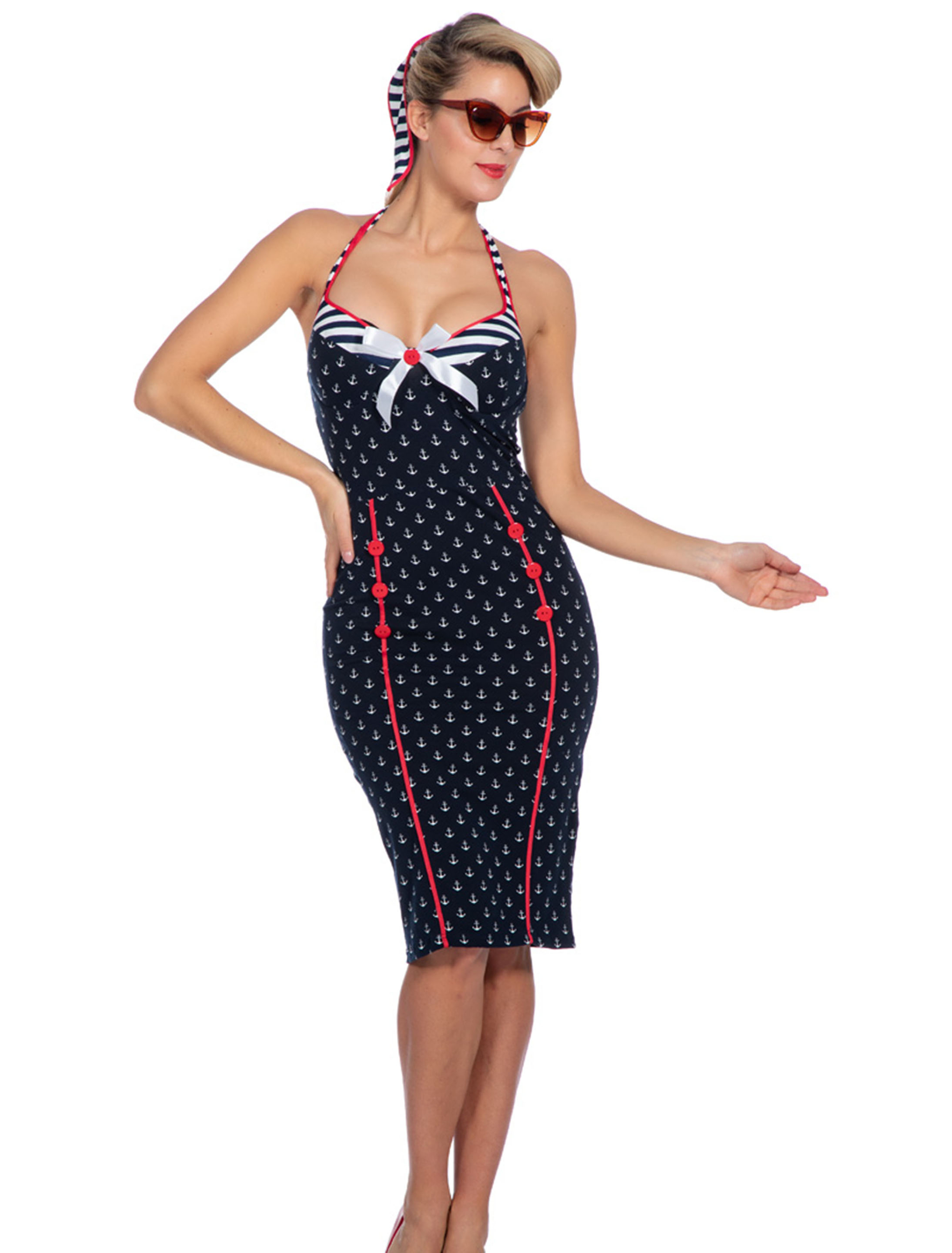 Kleid Rockabilly Anker Damen rot/weiß/blau 44