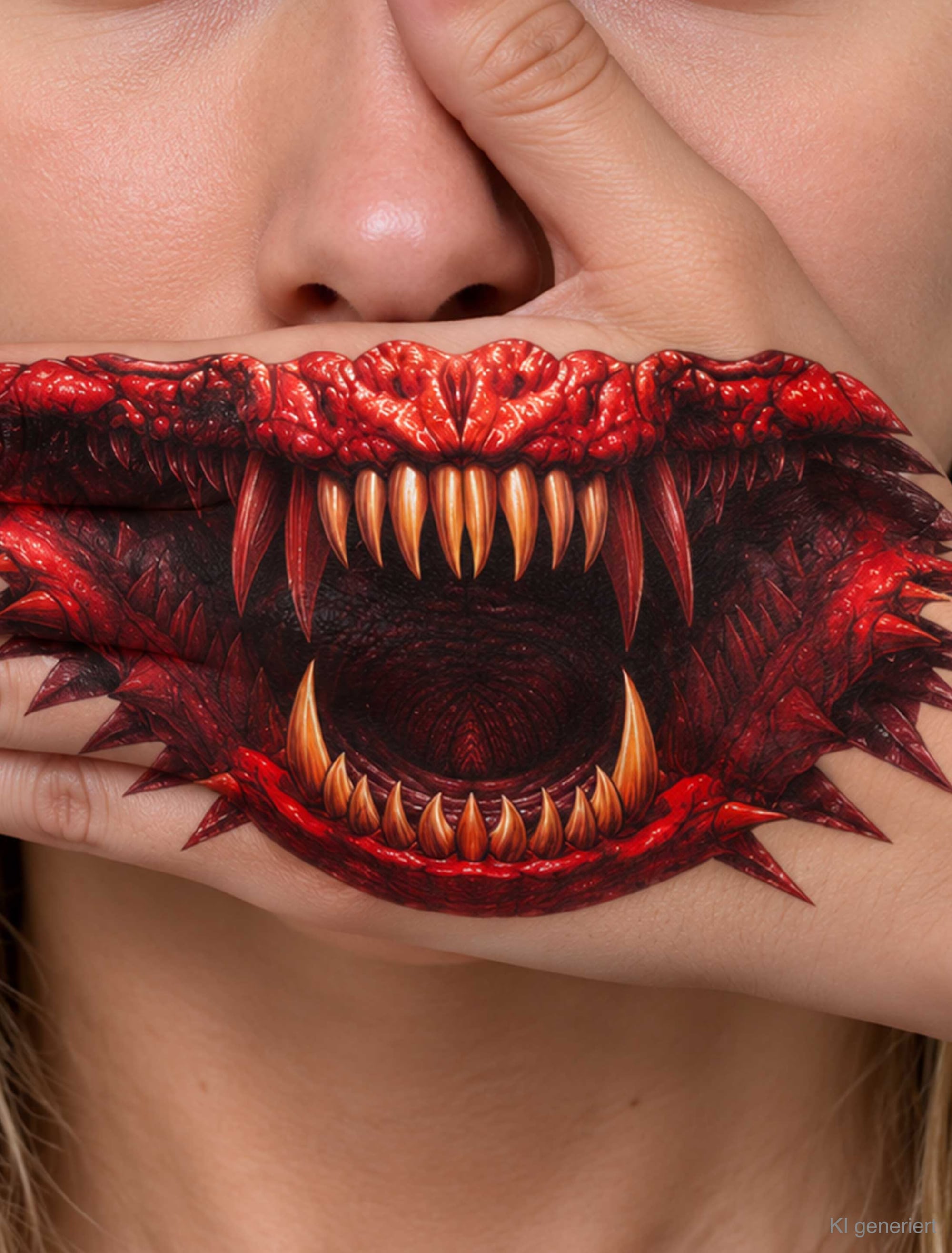 Mund-Tattoo für die Hand Drache rot