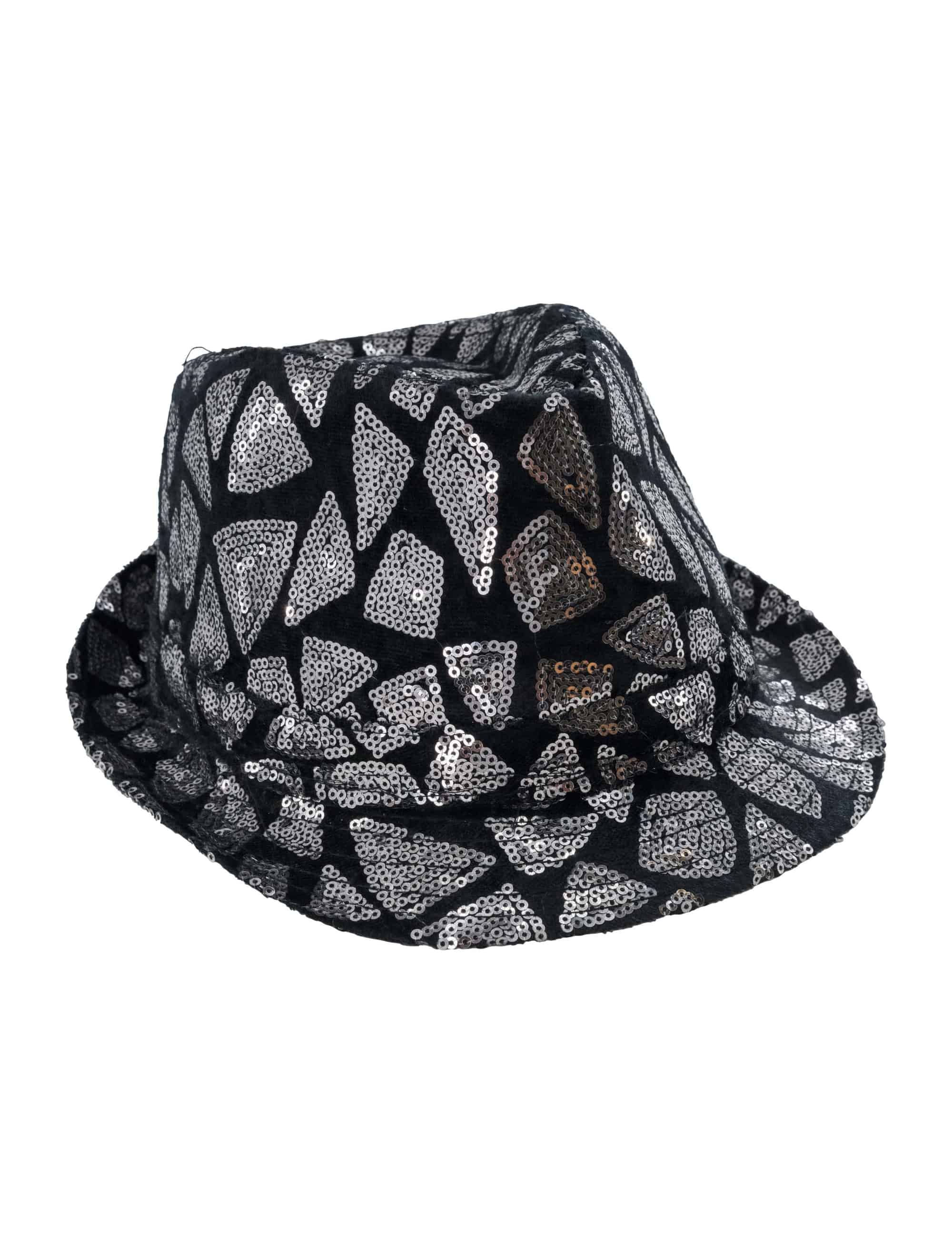 Hut Fedora Pailletten schwarz/silber one size