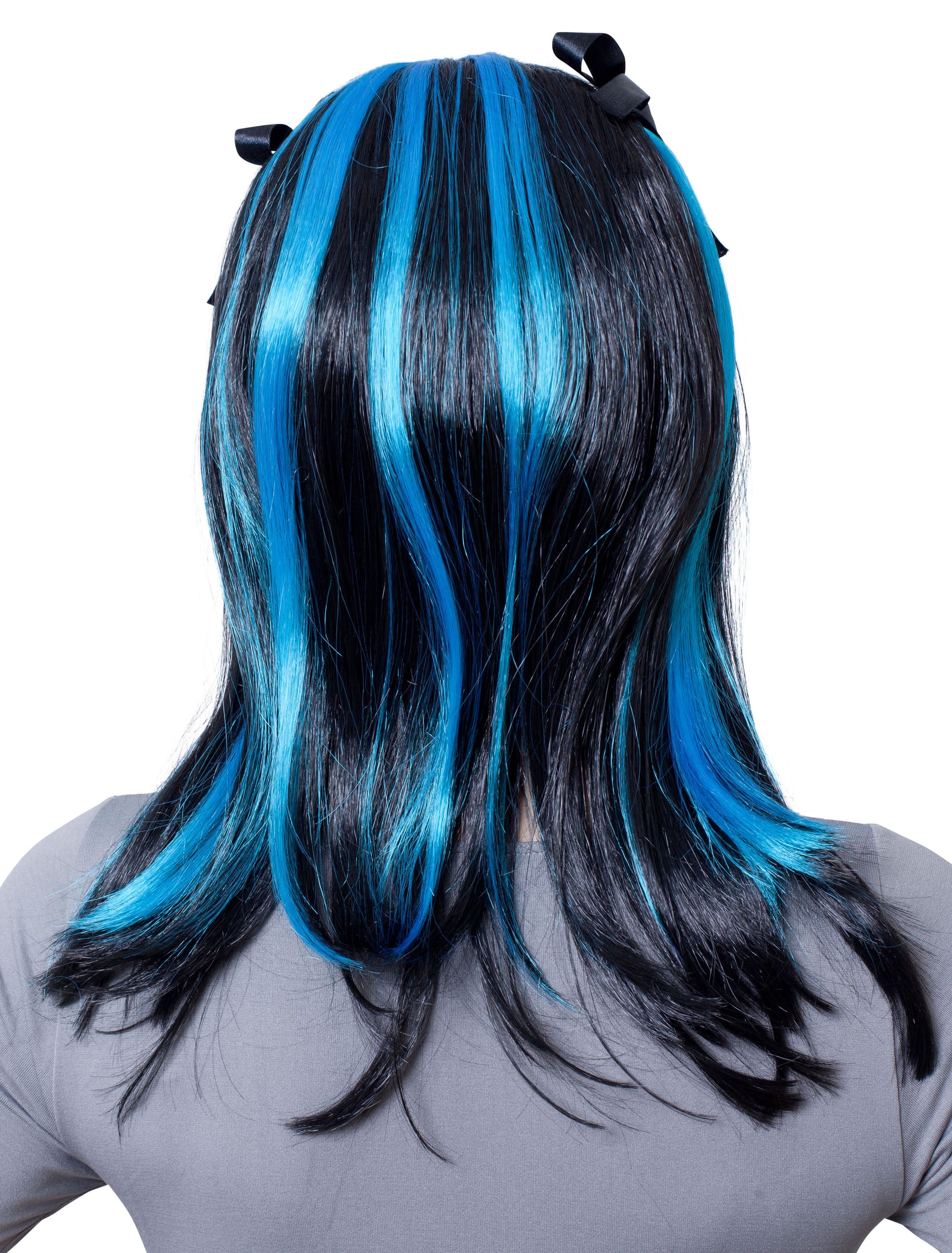 Perücke mit Schleifen schwarz/blau meliert