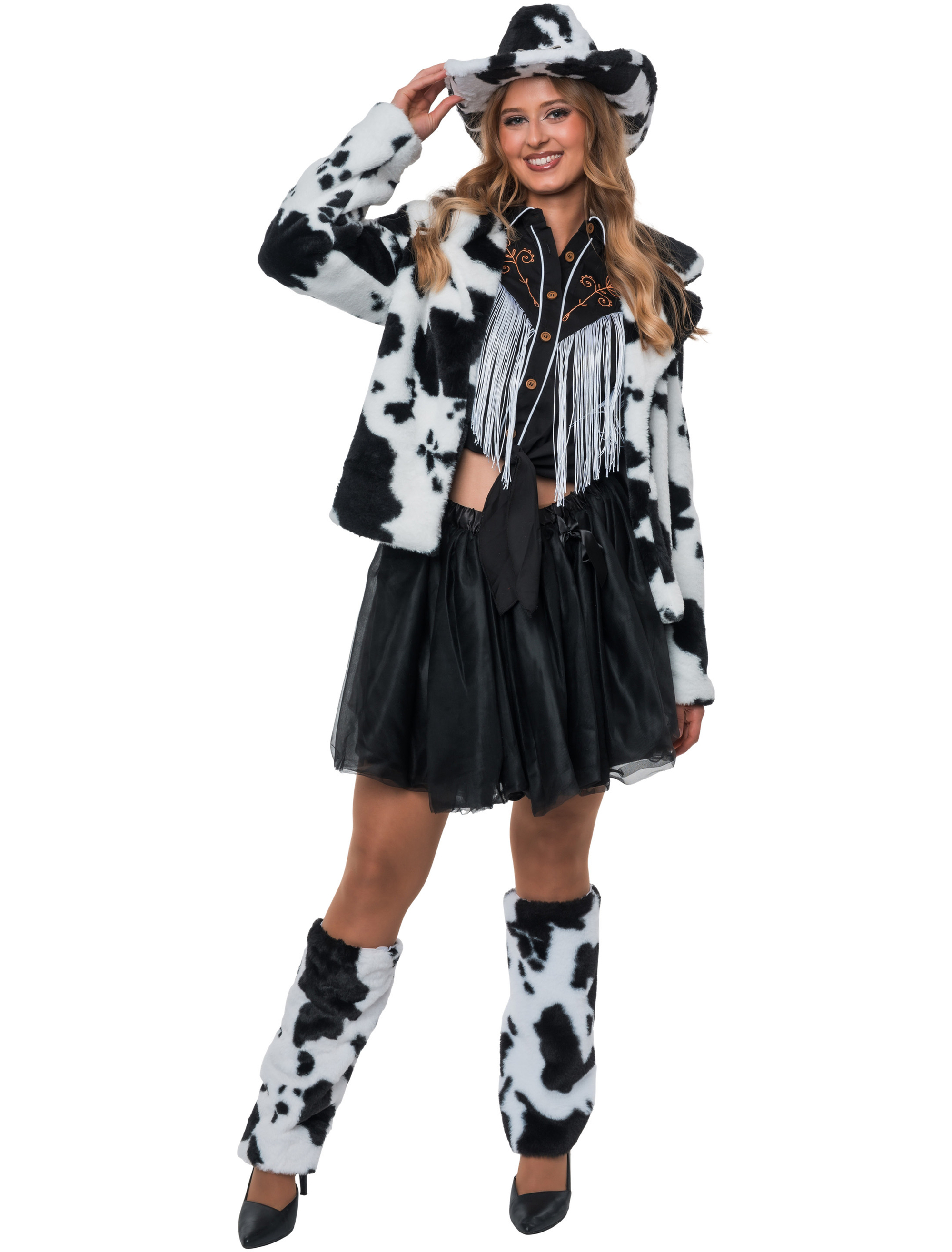 Jacke Kunstfell Kuh Damen schwarz/weiß S/M