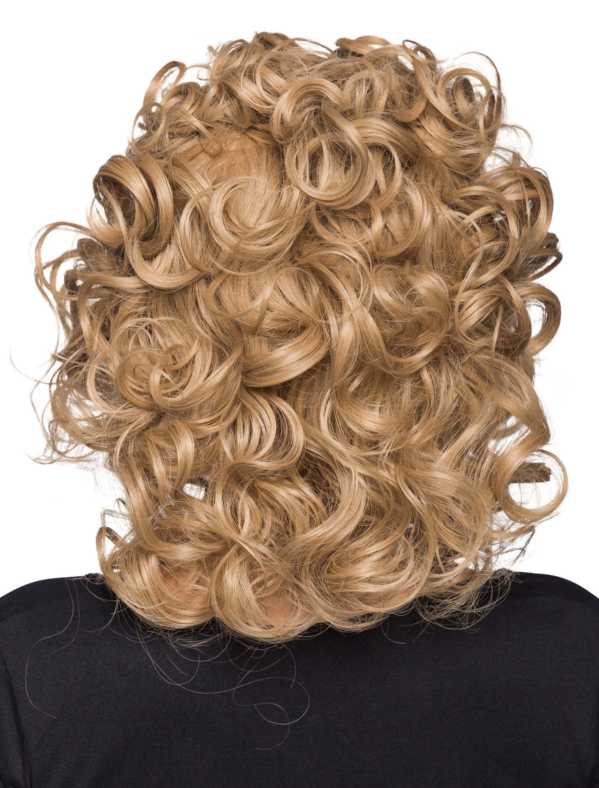 Perücke schulterlang lockig Pony blond