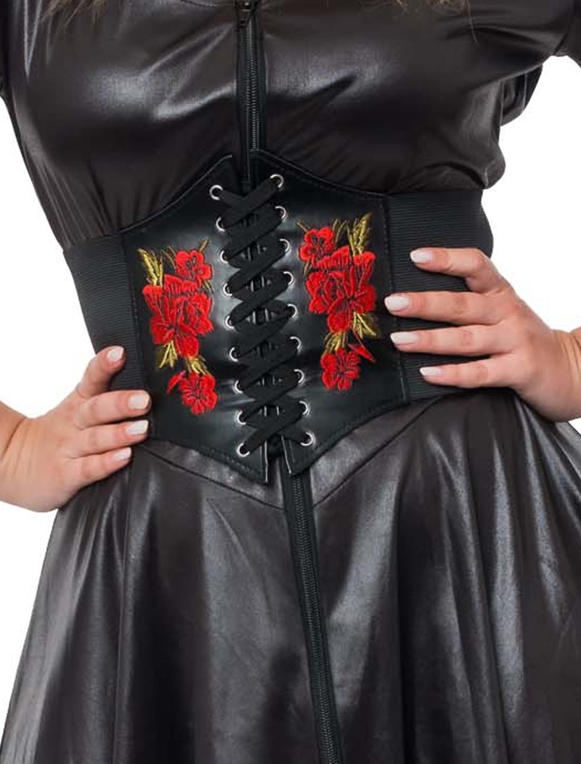Korsettgürtel mit Stickerei zum Schnüren schwarz one size