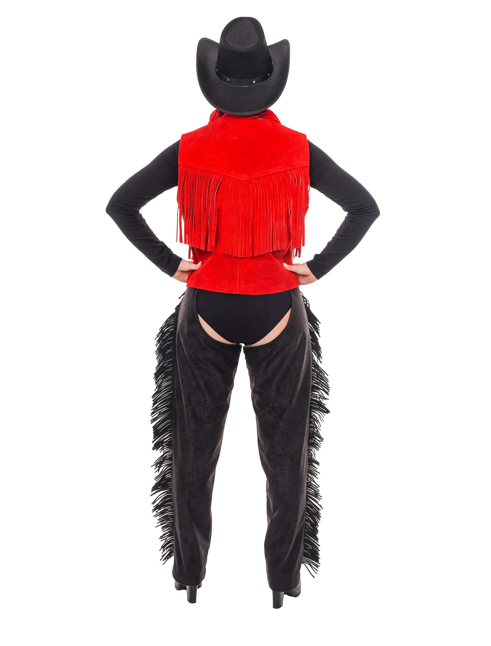 Lederweste mit Fransen Damen rot S/M