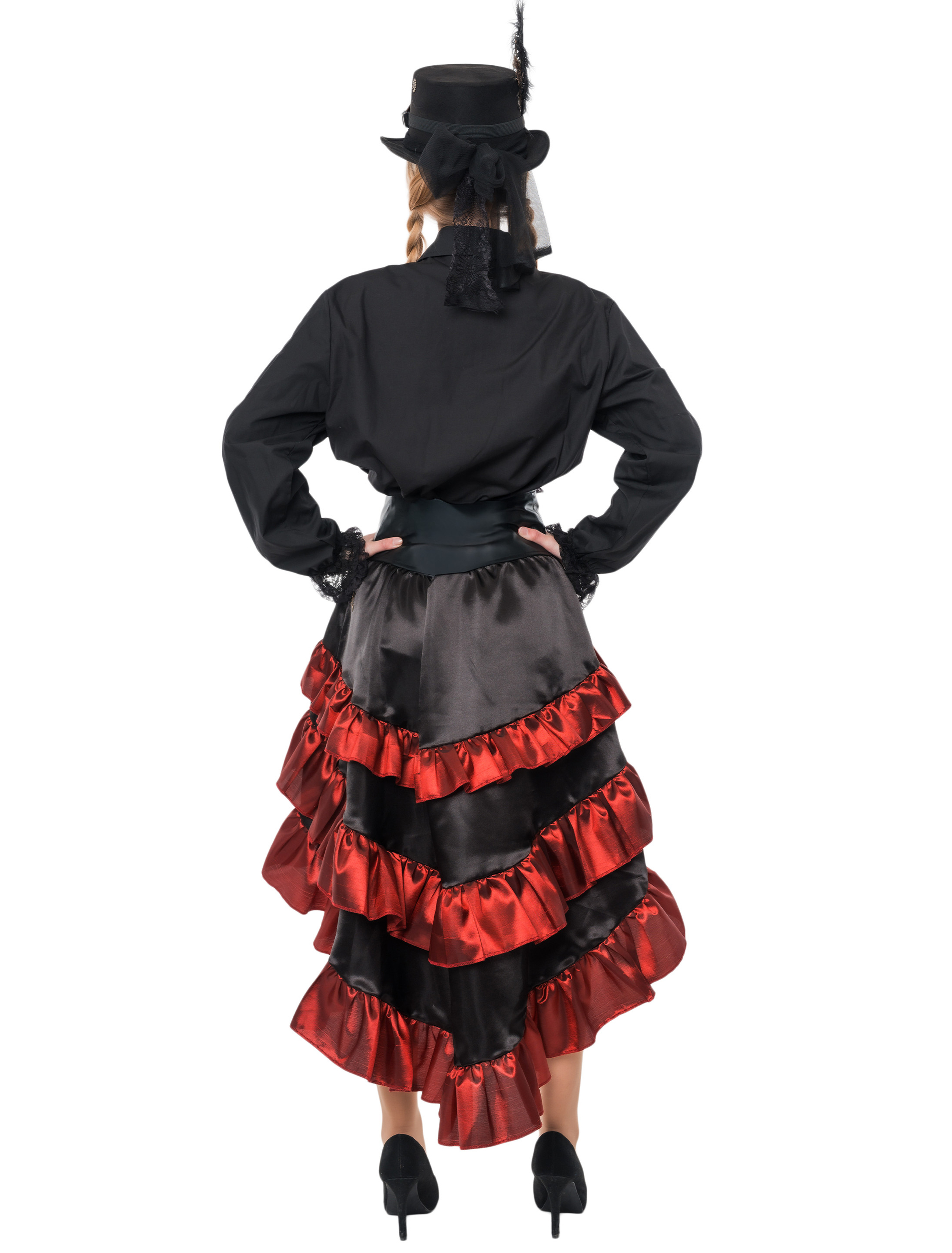 Rock Steampunk mit Schnalle Damen schwarz/weinrot S/M