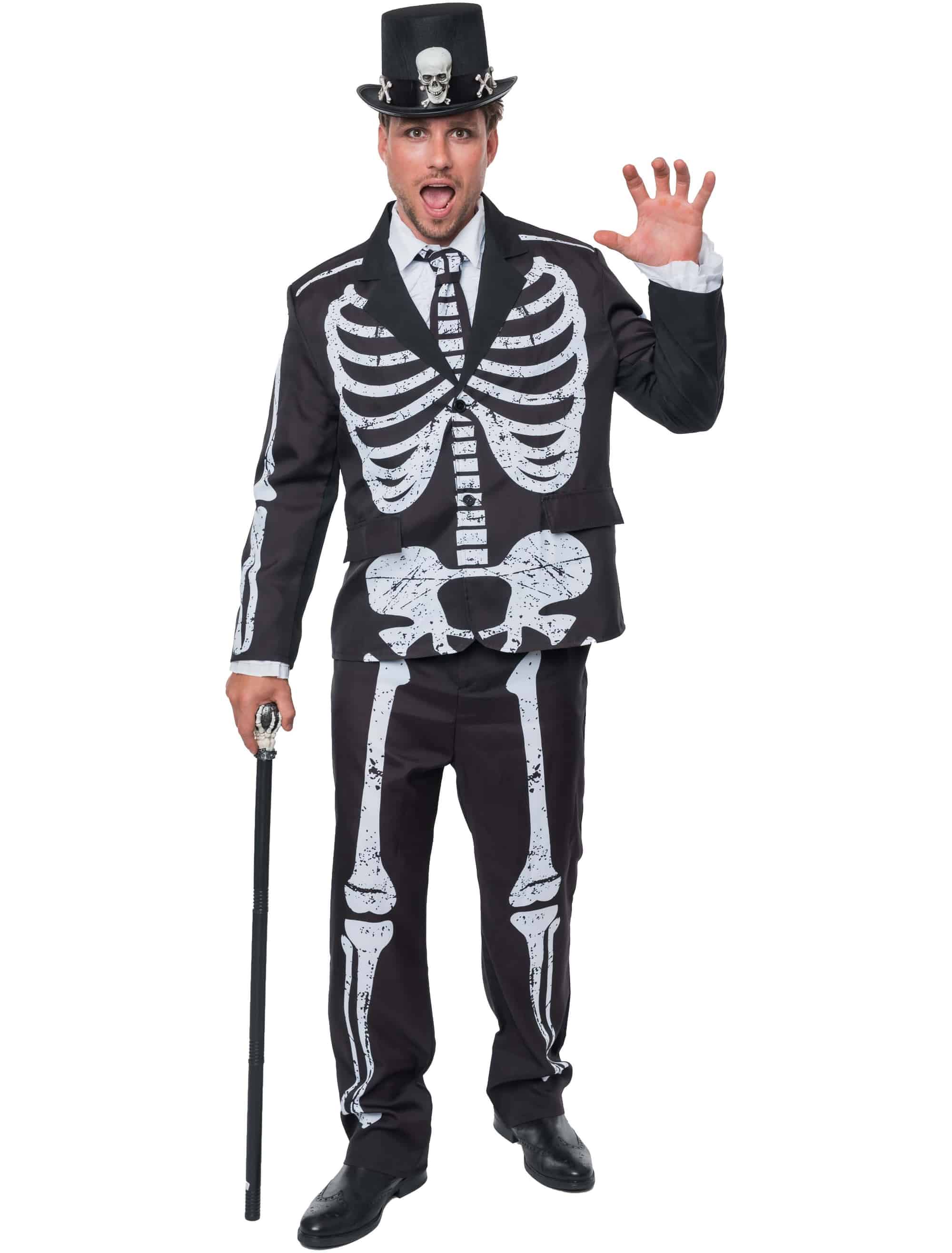 Anzug Skelett 3-tlg. Herren schwarz/weiß M/L