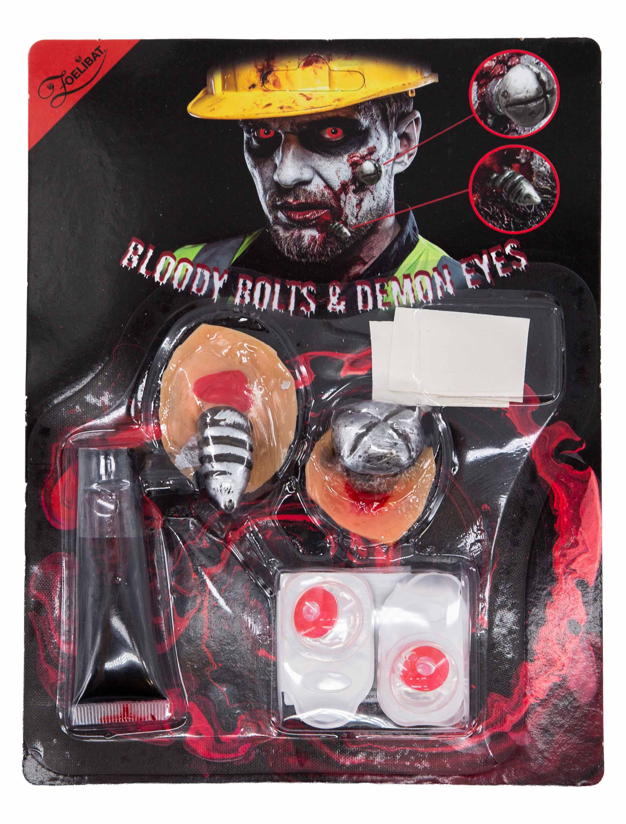 Halloween Schmink-Set Schrauben 3-tlg. rot/silber