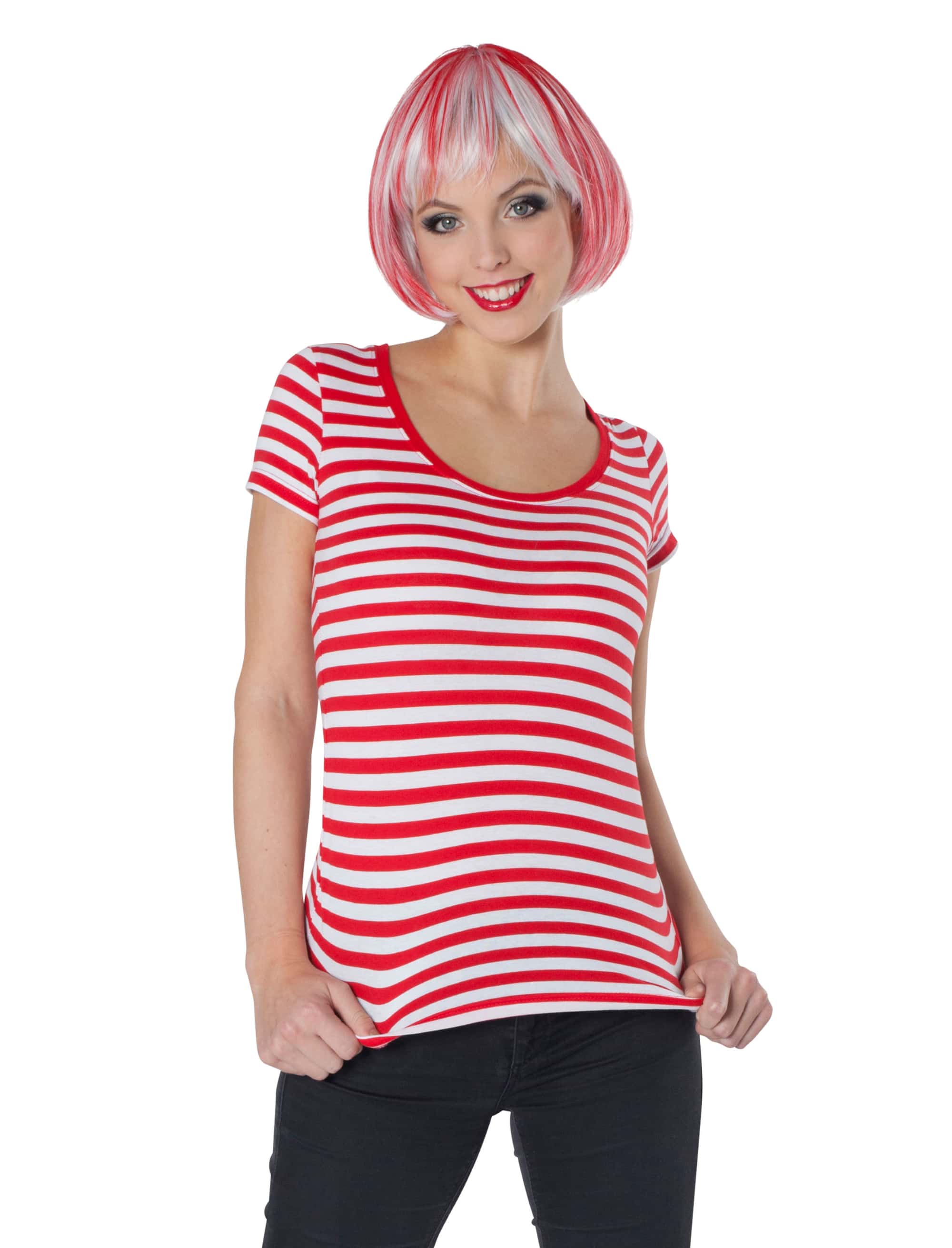 Lady-Ringelshirt kurzarm Damen rot/weiß L