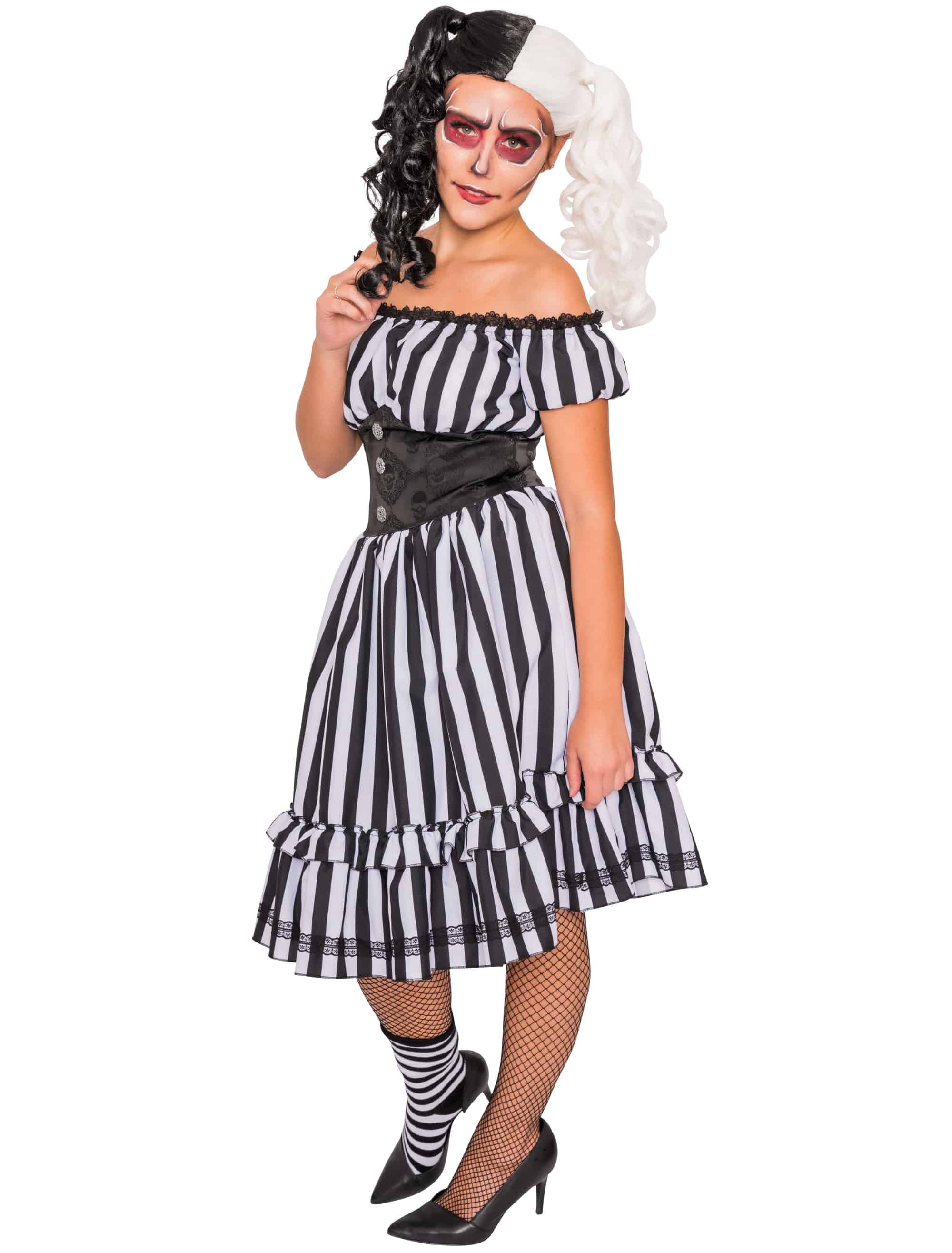 Kleid gestreift Damen schwarz/weiß 2XL