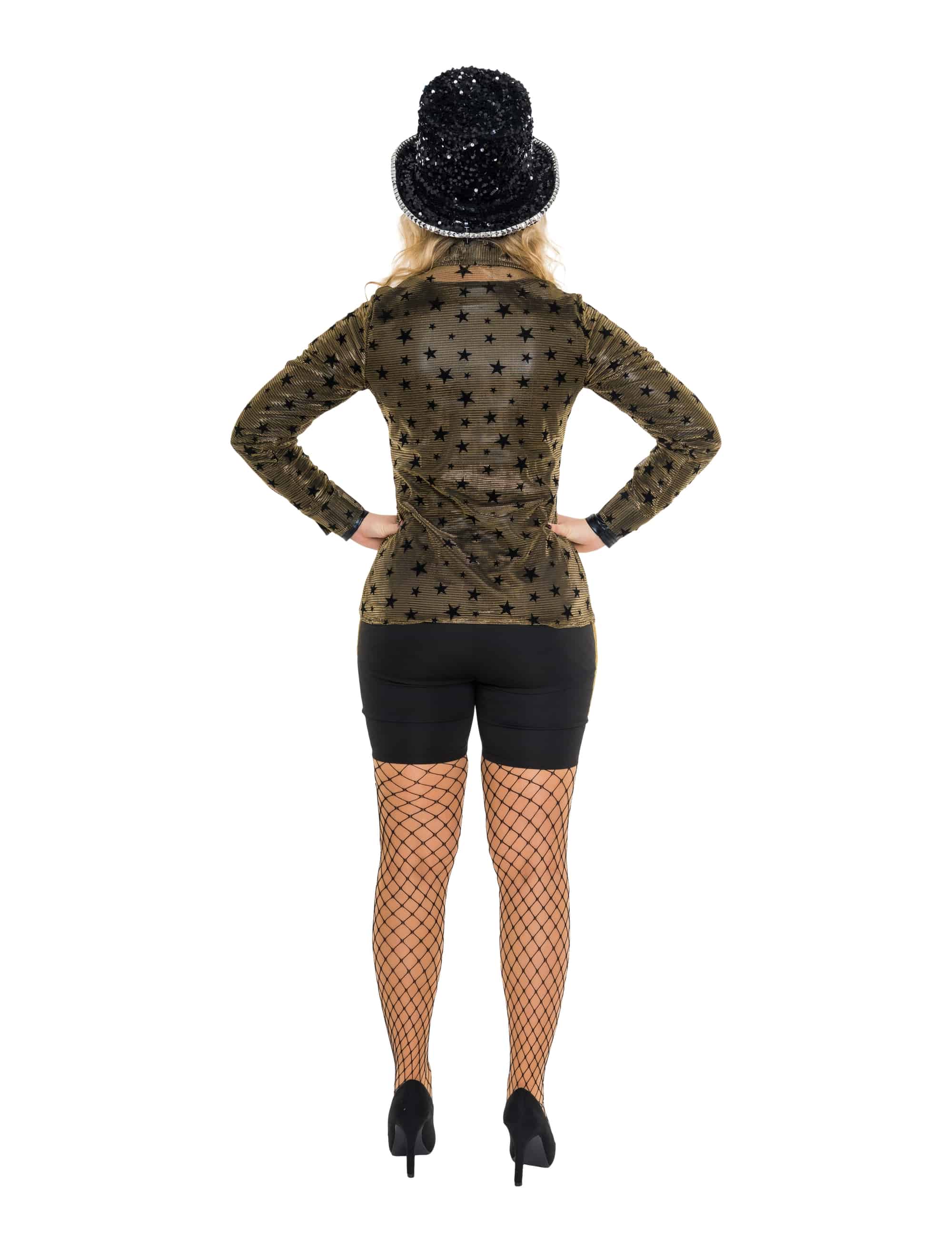 Bluse mit Sternen transparent Damen schwarz/gold S