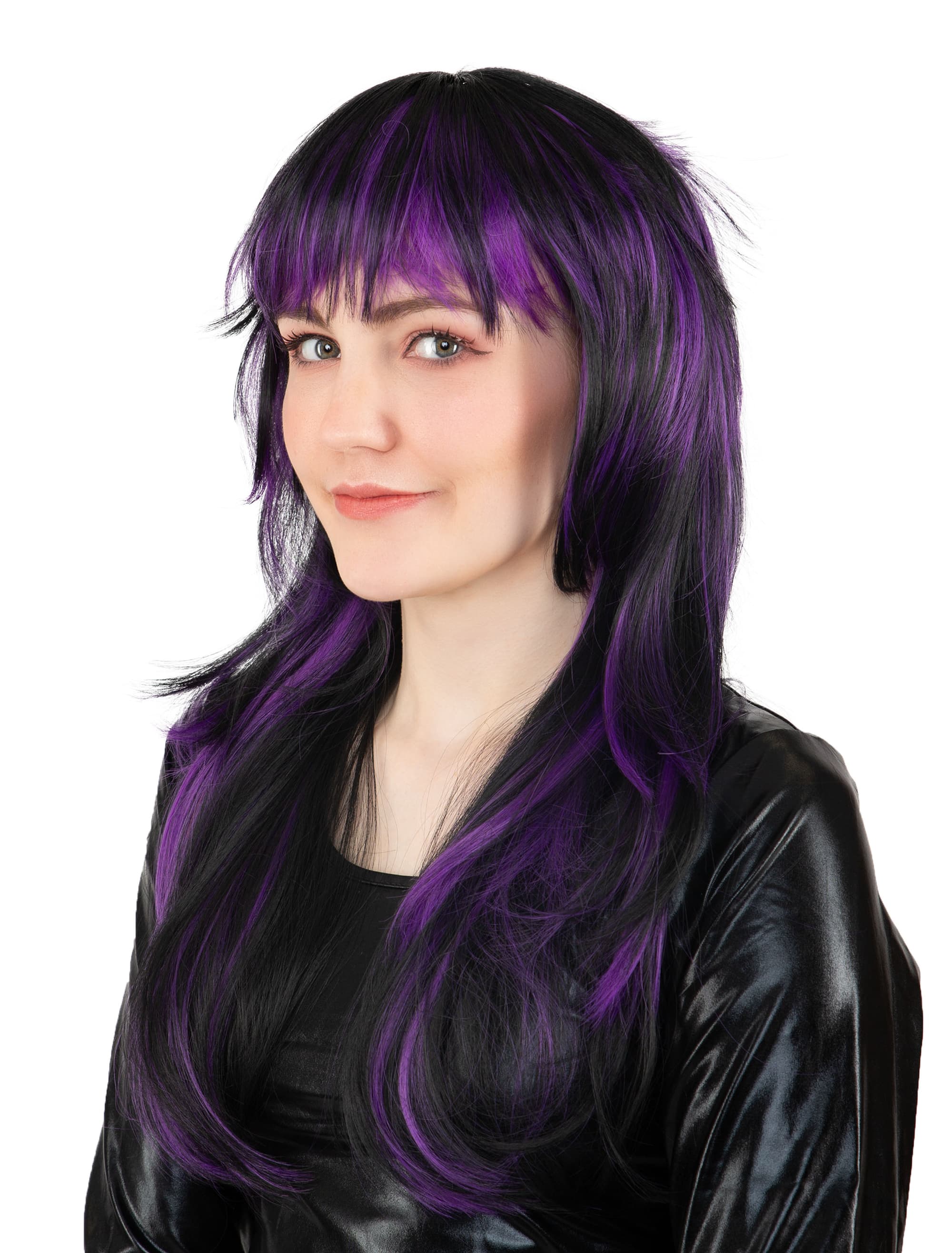 Perücke Mullet Langhaar schwarz/lila