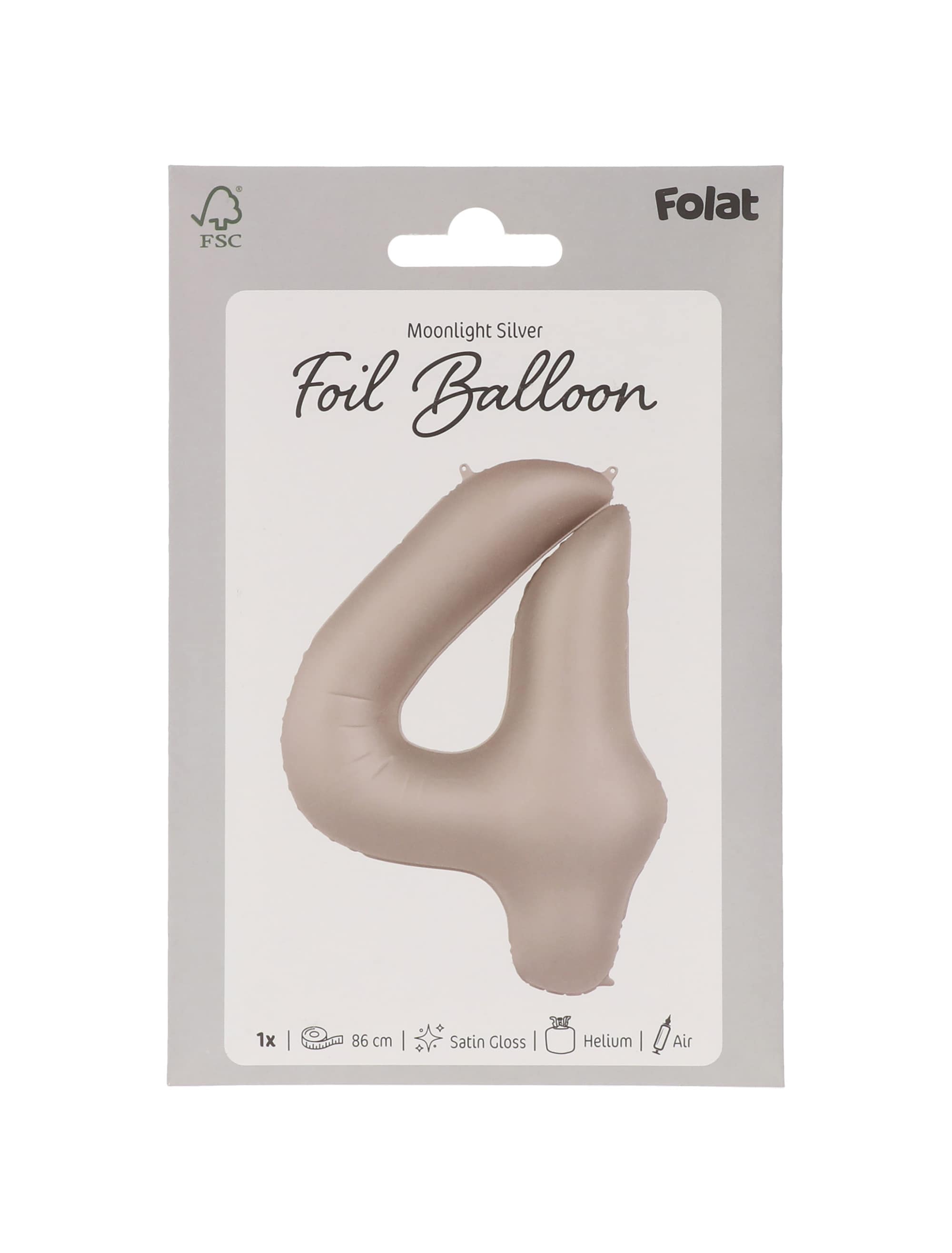 Folienballon Zahl 4 L matt silber