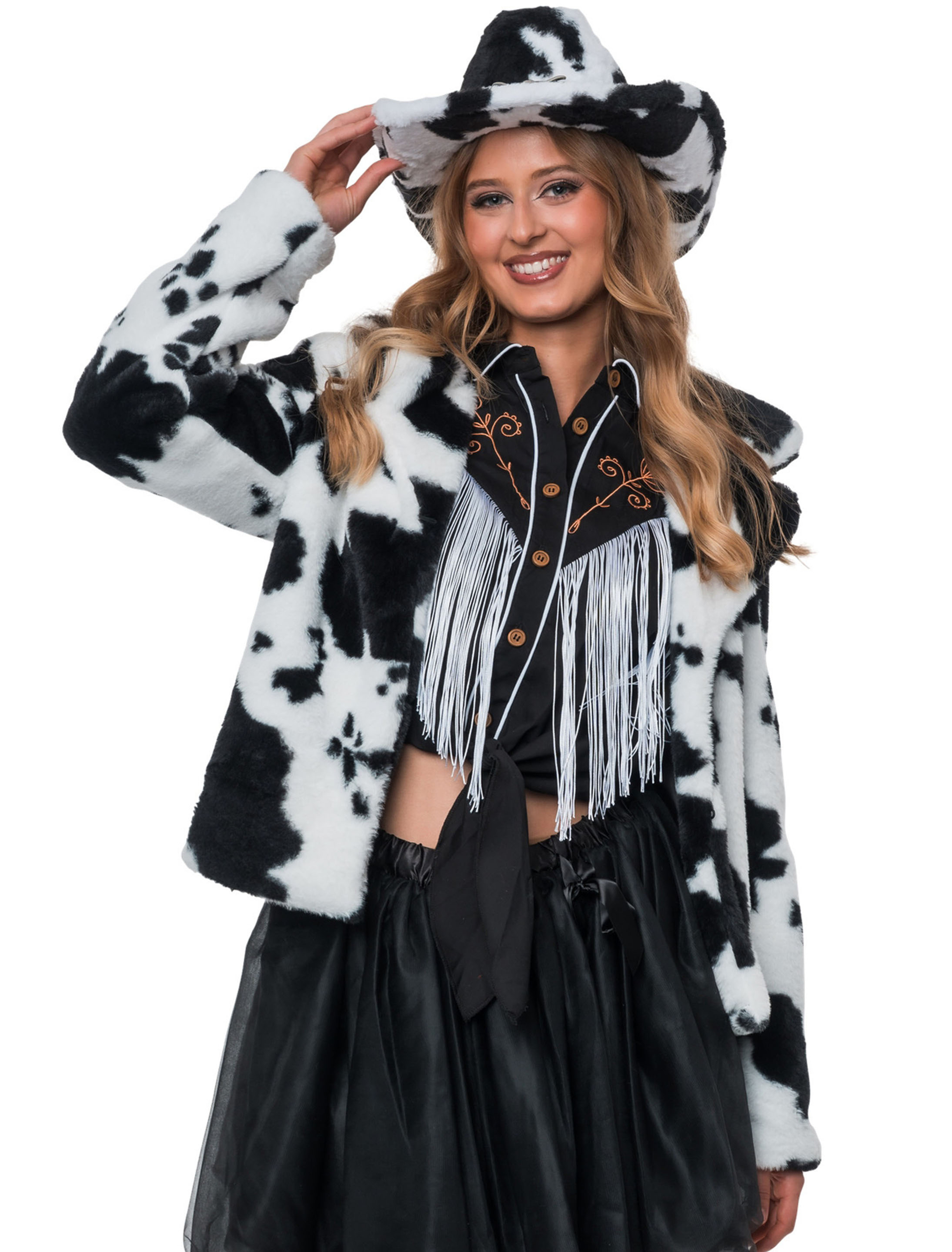 Jacke Kunstfell Kuh Damen schwarz/weiß S/M