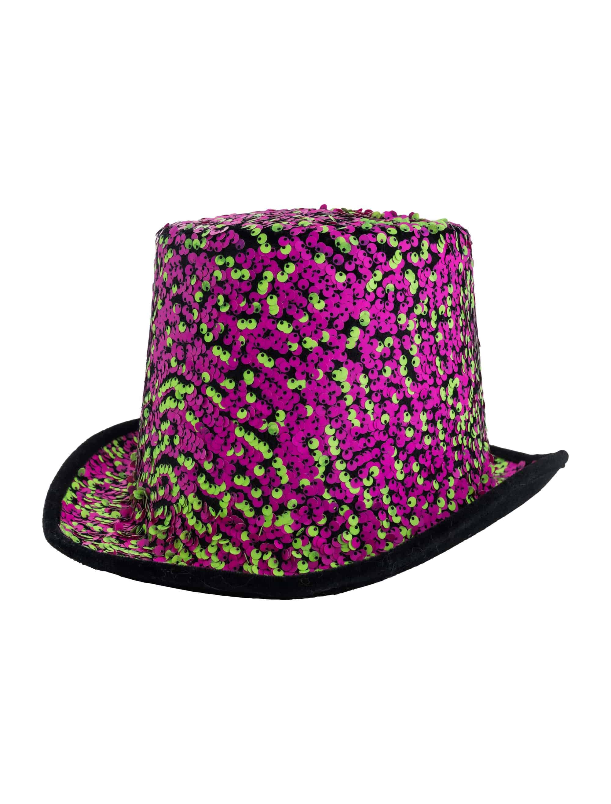 Zylinder Pailletten pink/grün one size