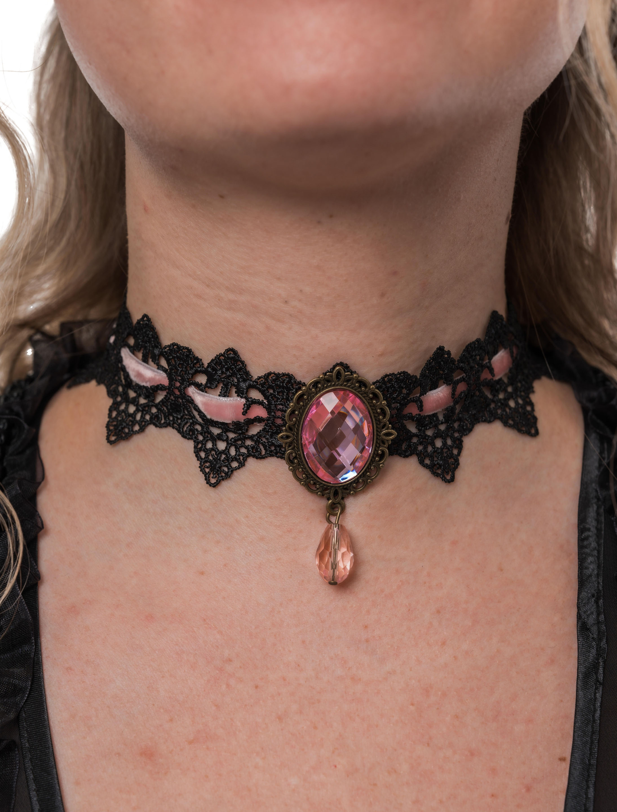 Choker mit Kristall schwarz/rosa