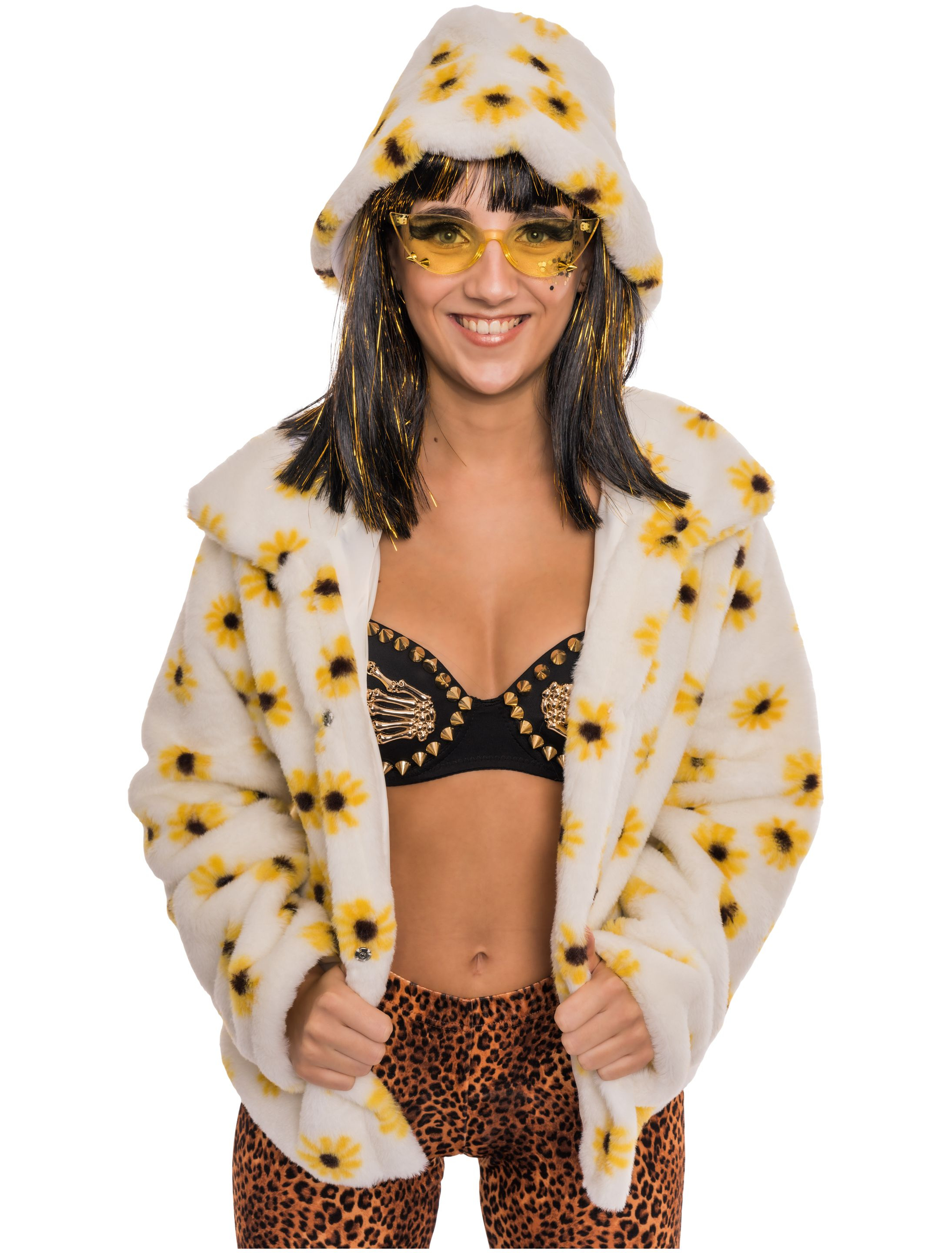 Hut Faux-Fur Damen mit Blumen one size