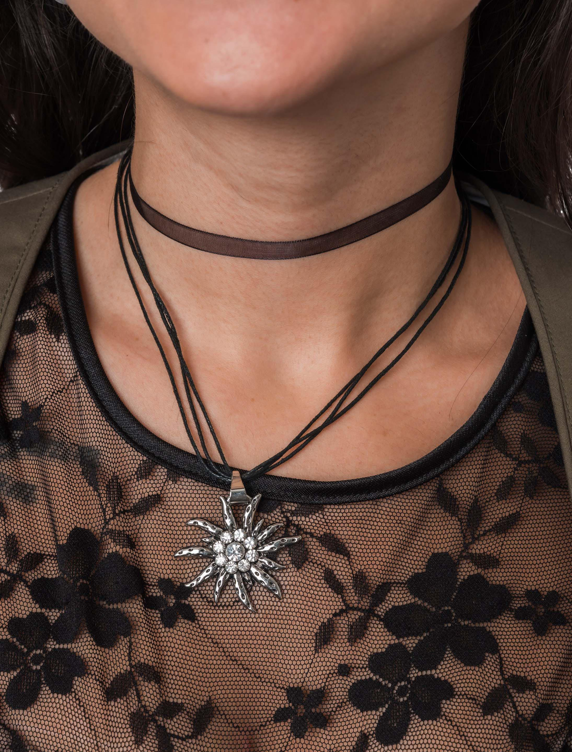 Choker Edelweiß mit Strasssteinen schwarz/silber