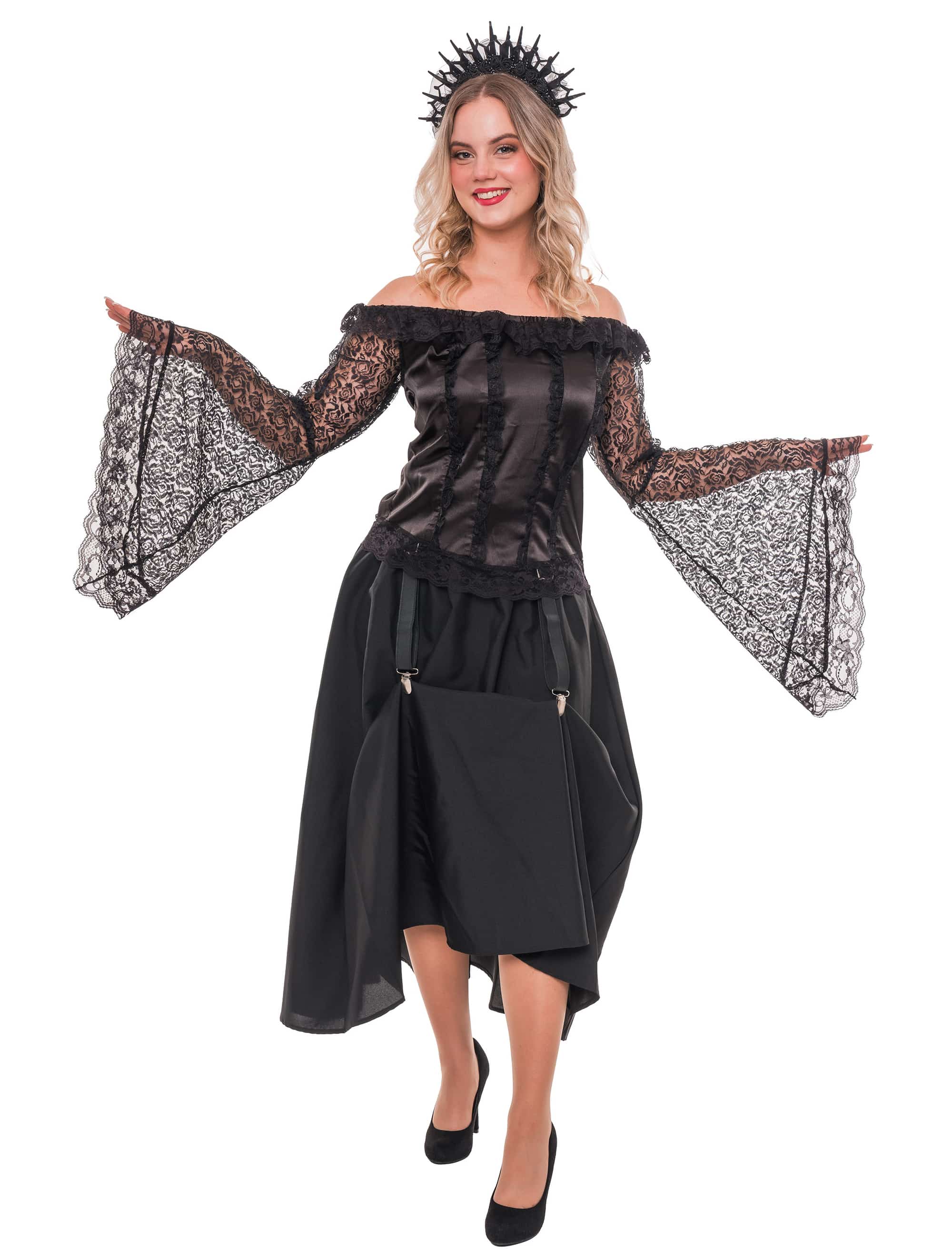 Bluse schulterfrei mit weiten Spitzenärmeln Damen schwarz XL