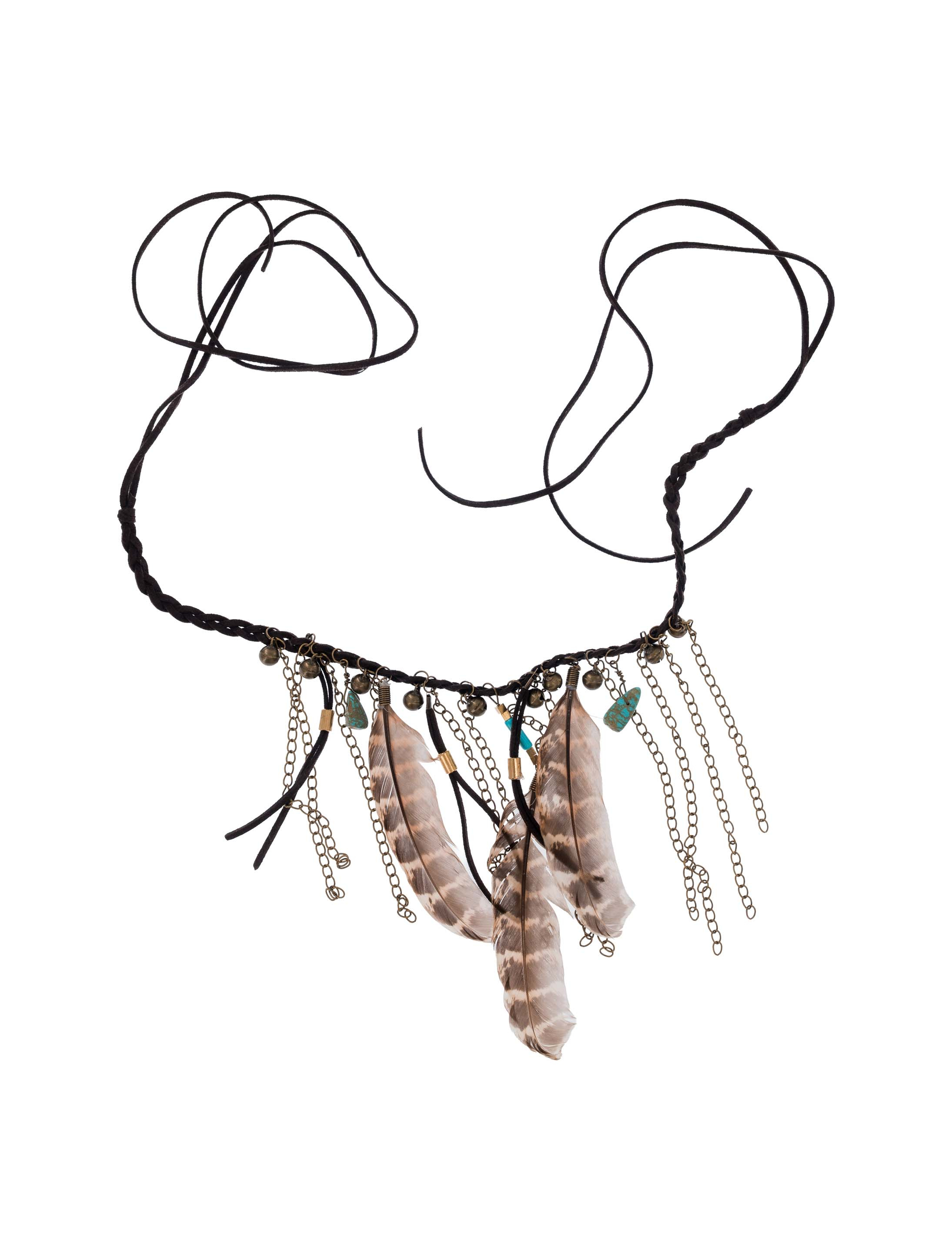 Halkette mit Federn und Glöckchen braun