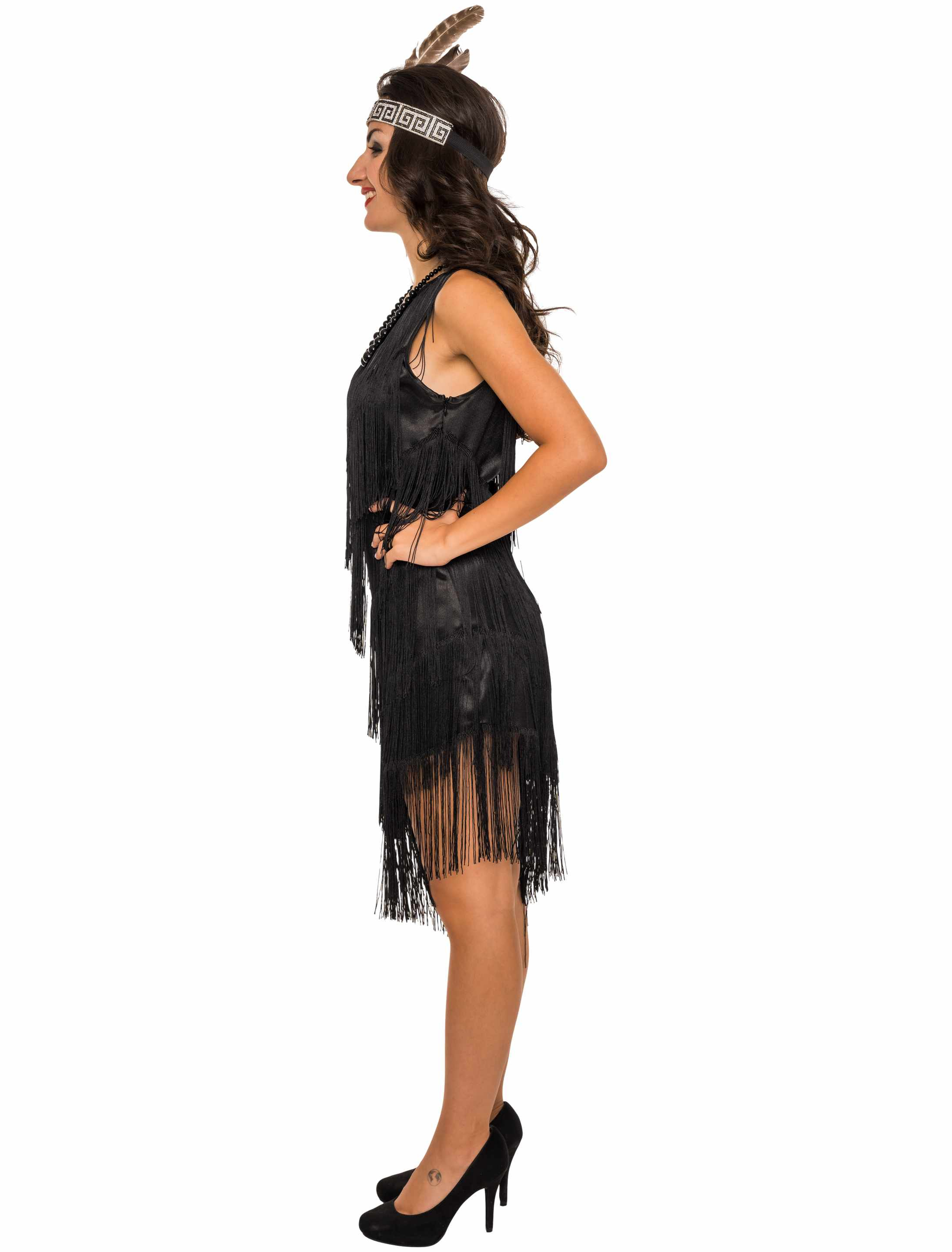 Kleid Charleston mit Fransen Damen schwarz L
