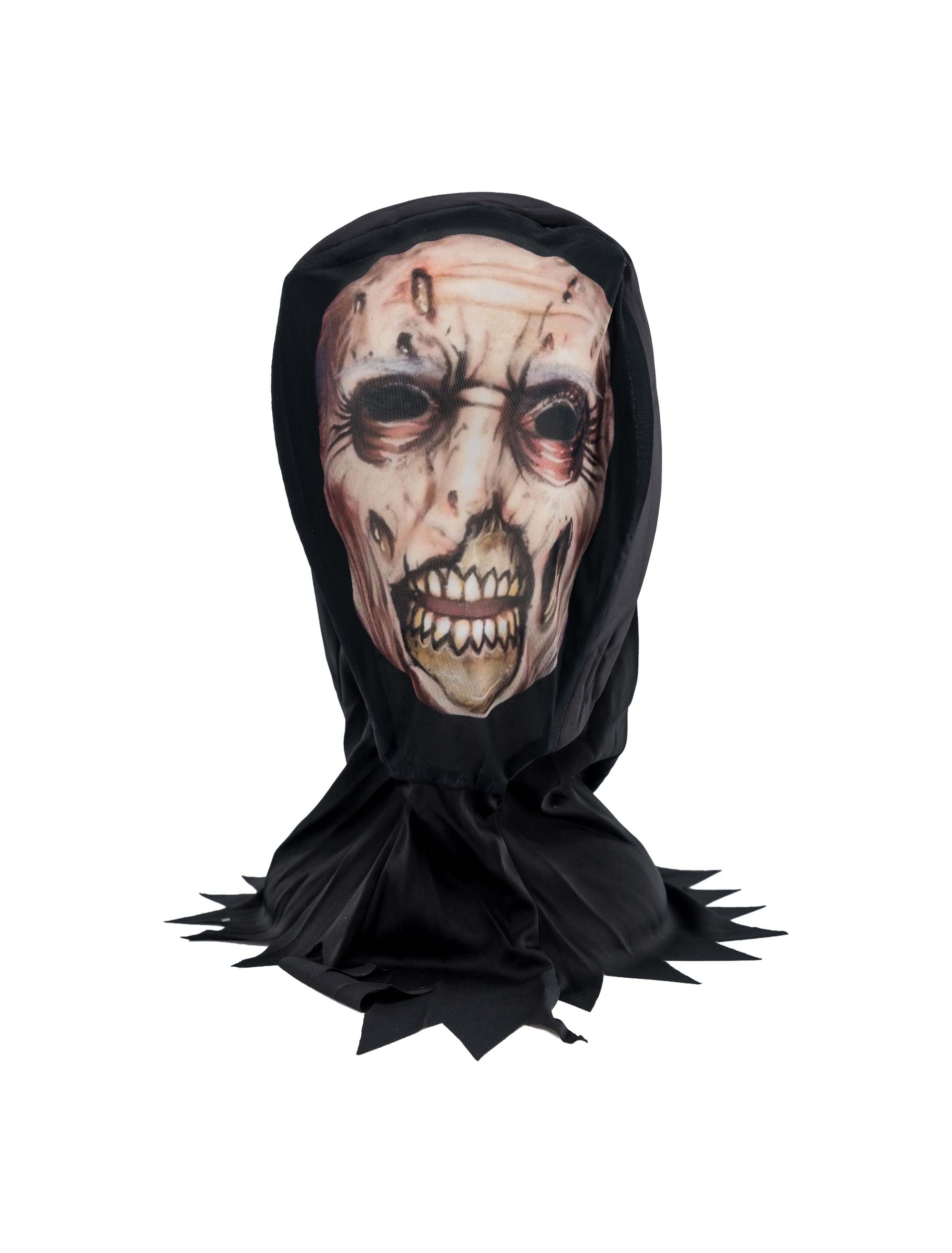 Maske Zombie mit Kapuze schwarz/beige