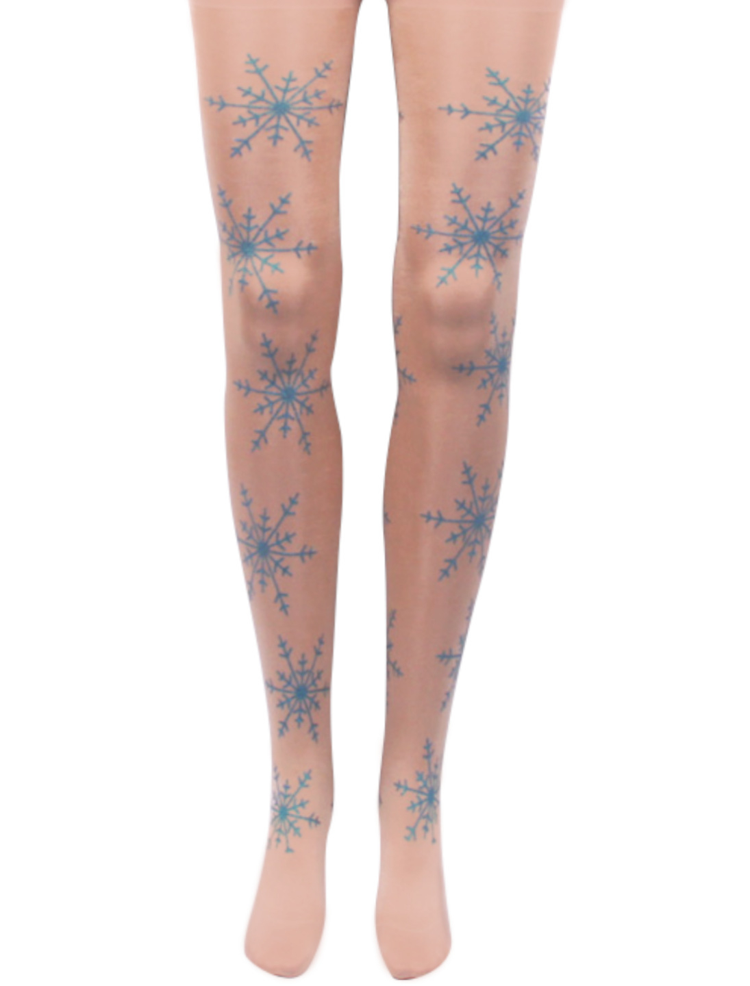 Strumpfhose mit Schneeflocken Damen beige/blau S/M