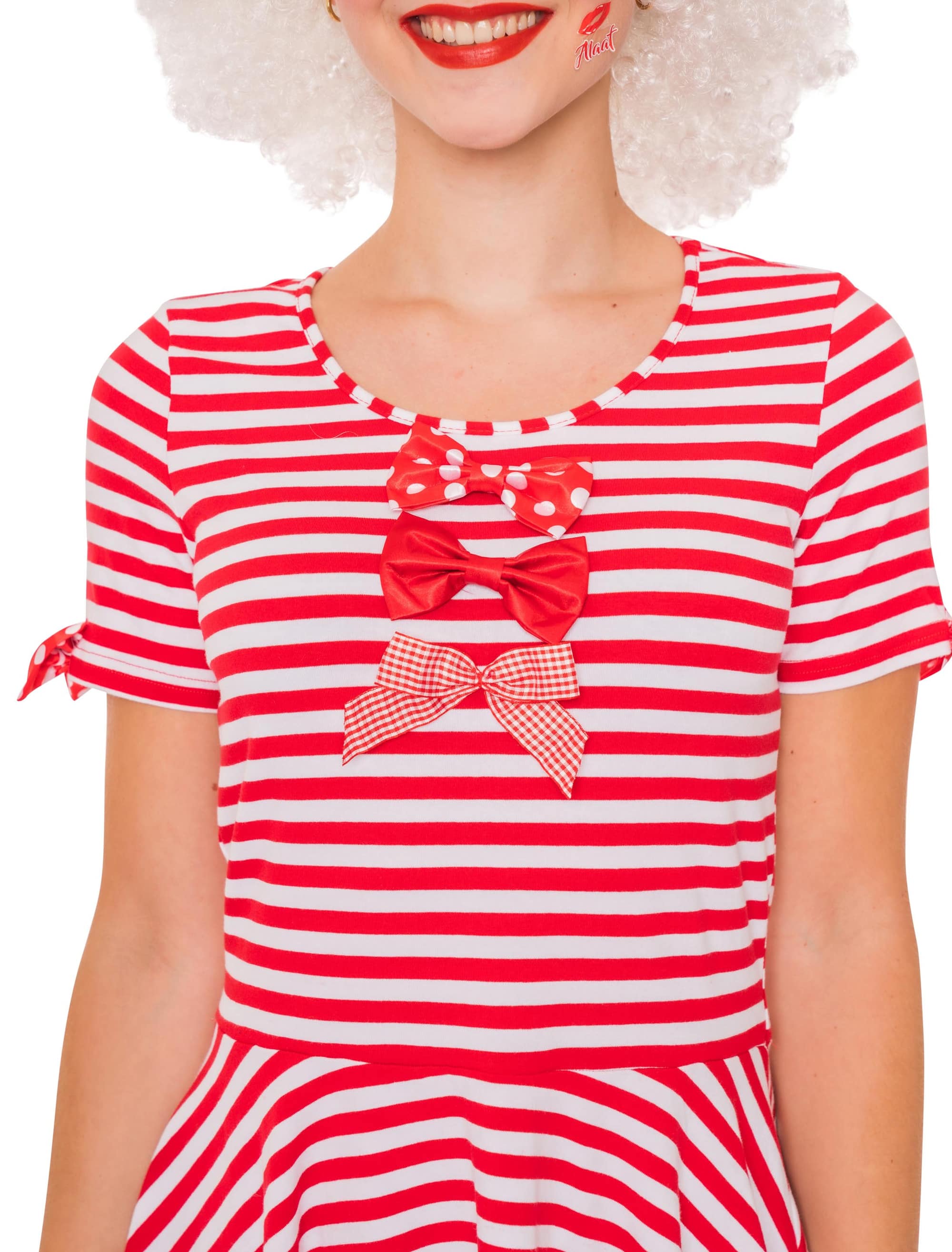 Kleid mit 3 Schleifen Damen rot/weiß S/M