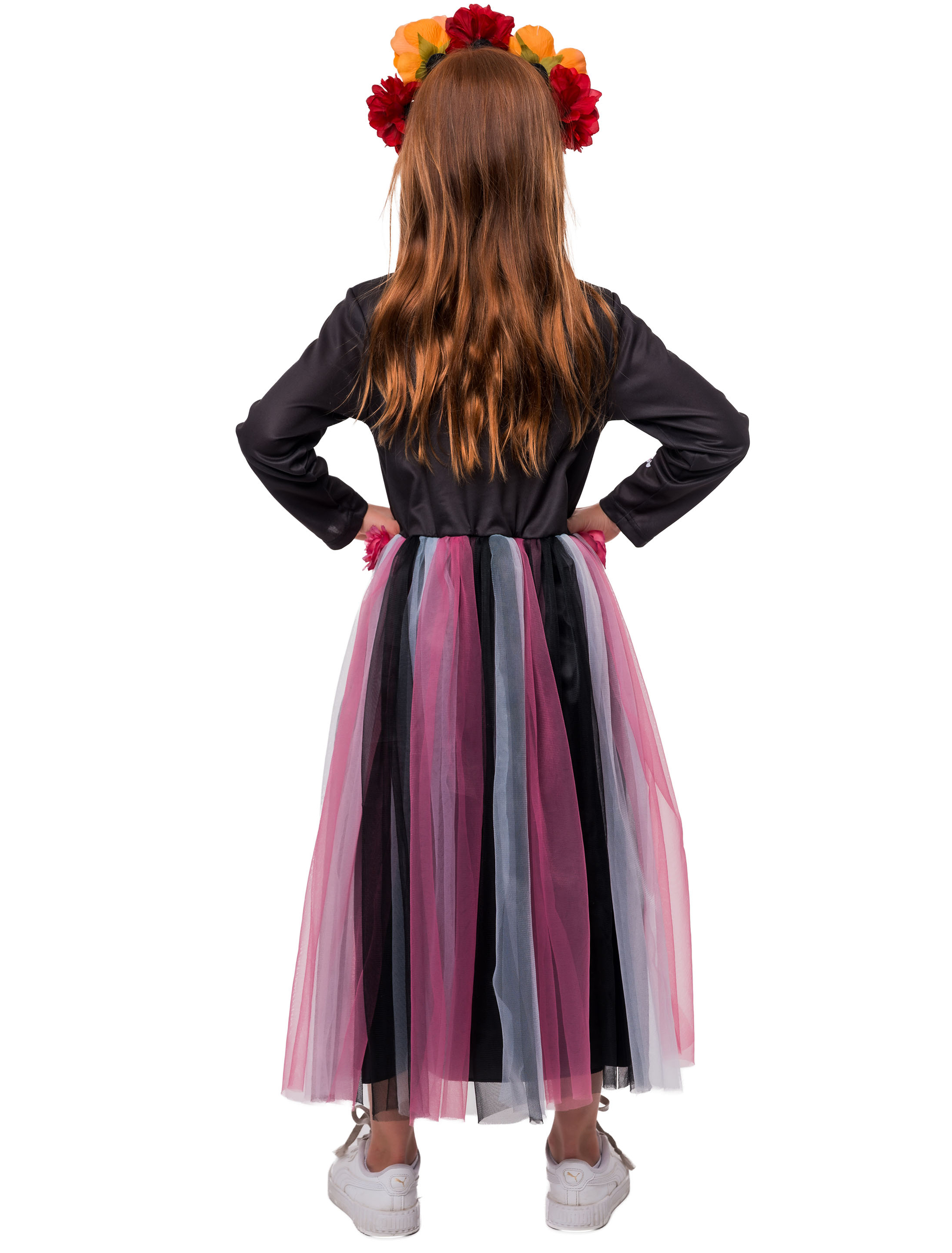 Kleid Dia de los Muertos Kinder schwarz/rosa 116