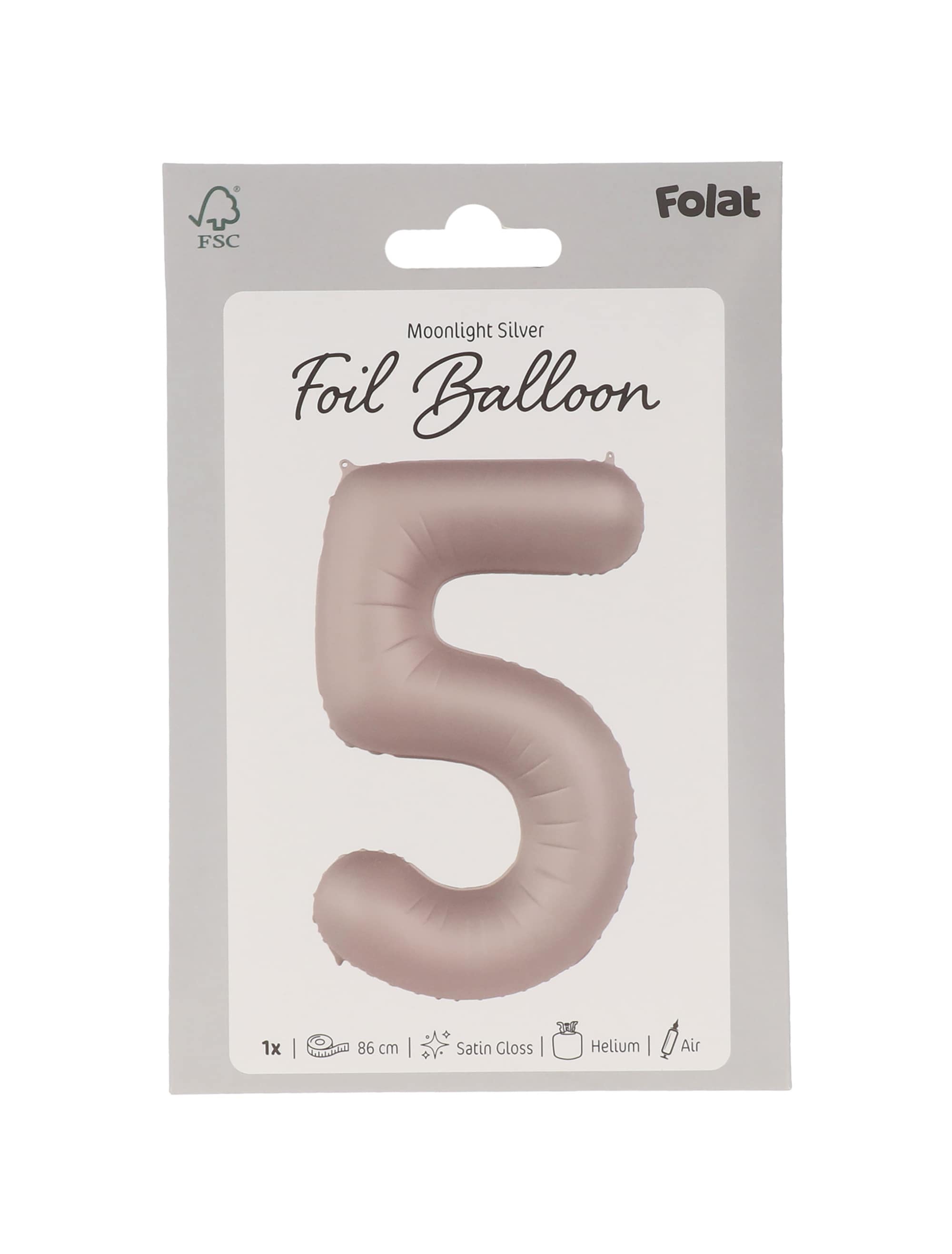 Folienballon Zahl 5 L matt silber