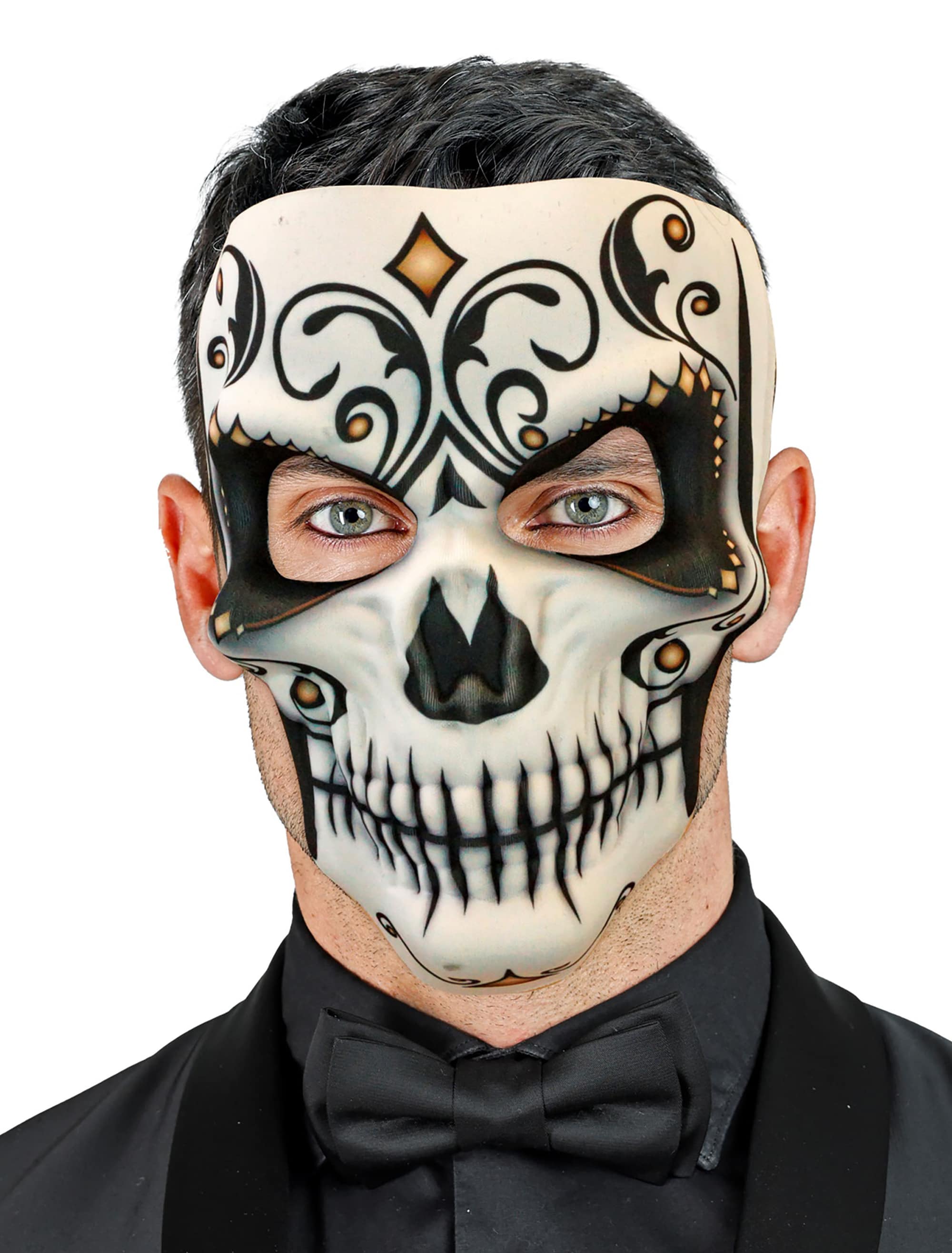 Maske Dia de los Muertos weiß/schwarz
