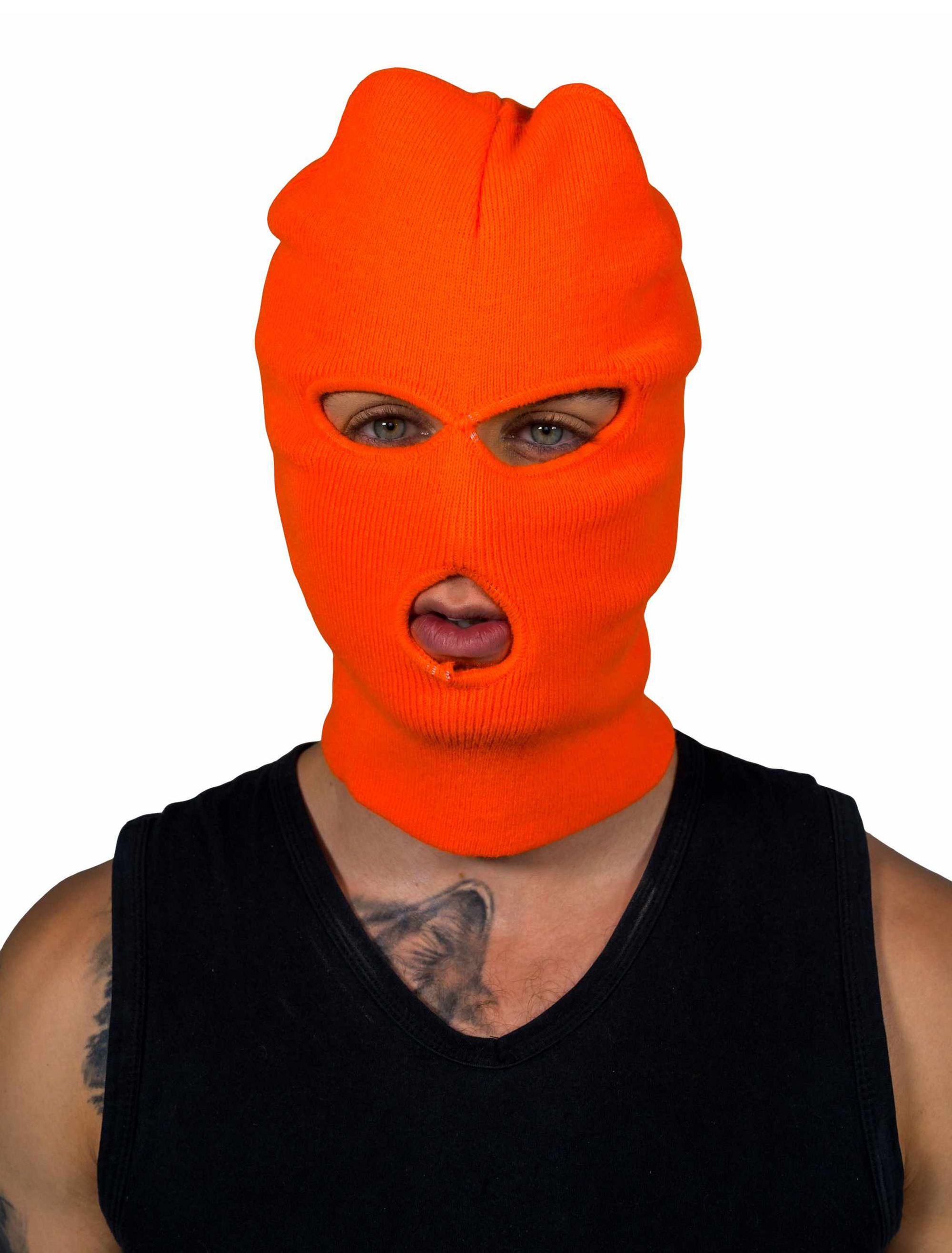 Sturmhaube 3-Loch Strick neonorange