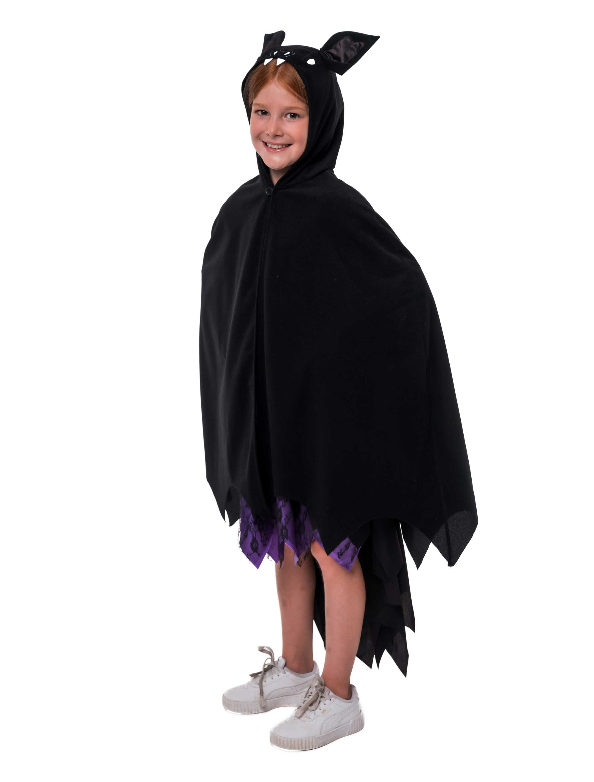 Cape Fledermaus mit Kapuze Kinder schwarz one size
