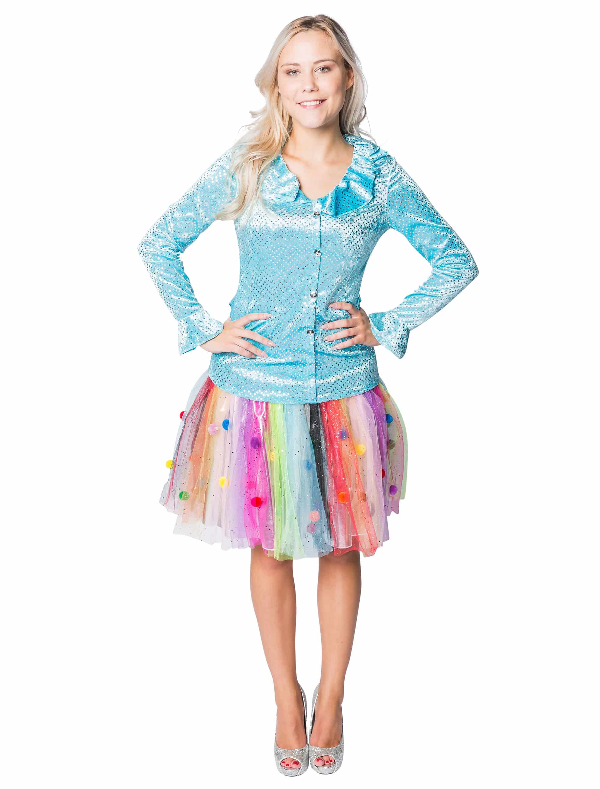 Bluse glitzernd Damen türkis S