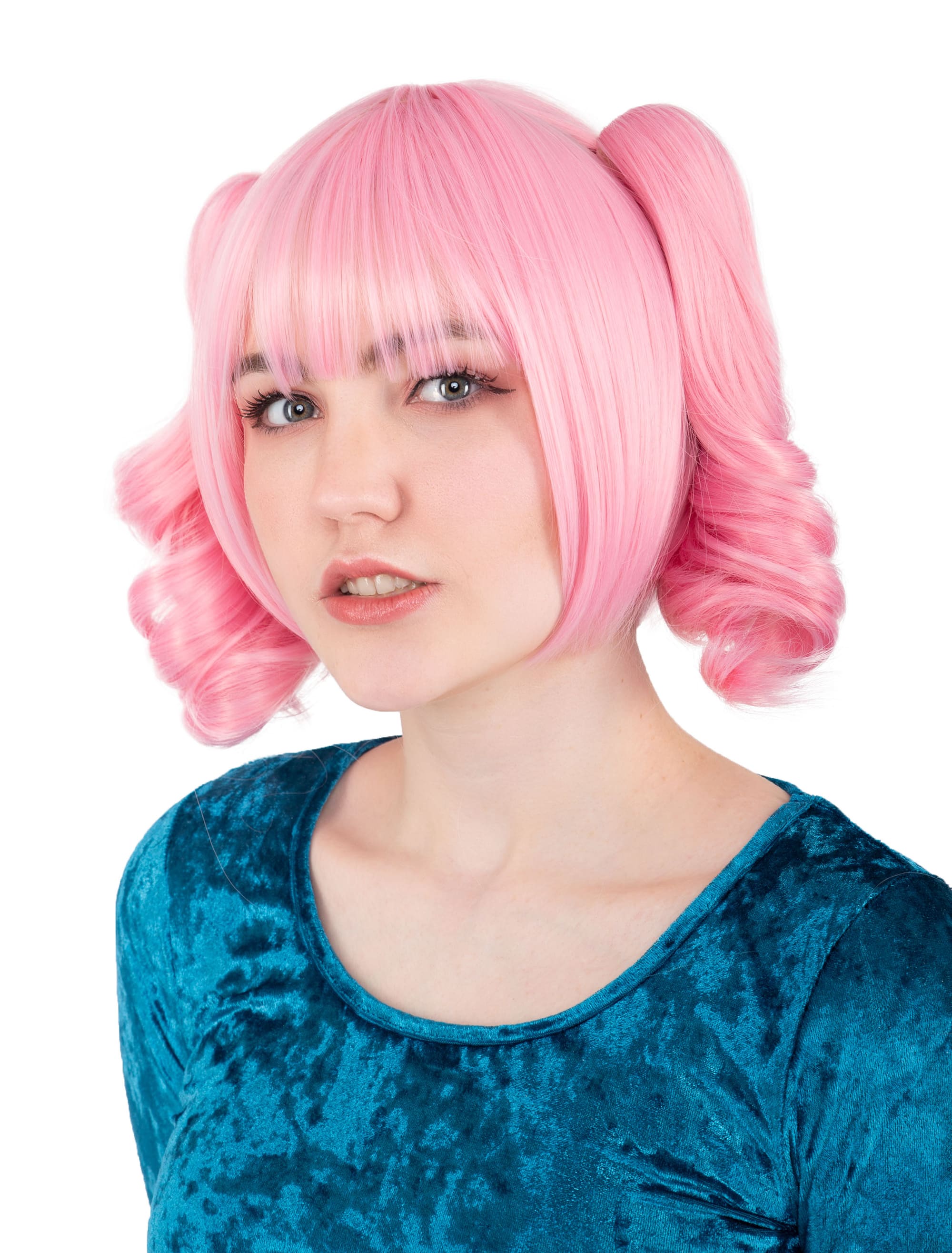 Perücke Manga mit Zöpfen rosa