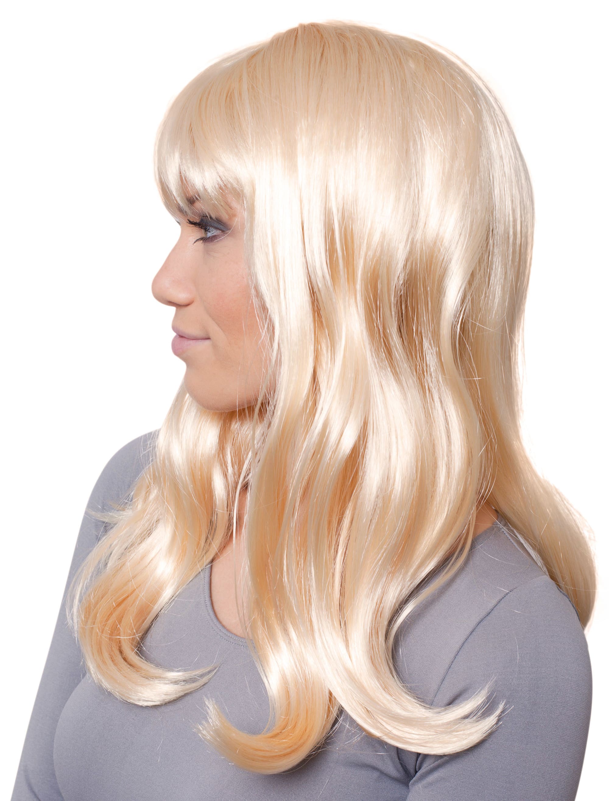 Perücke mittellang wellig mit Pony blond one size