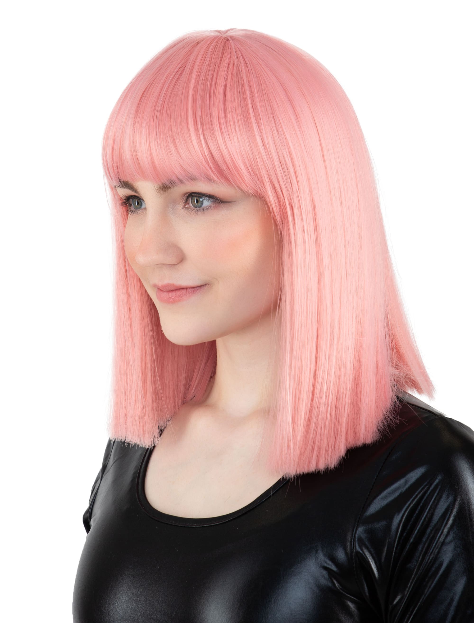 Perücke Langhaar glatt mit Pony rosa