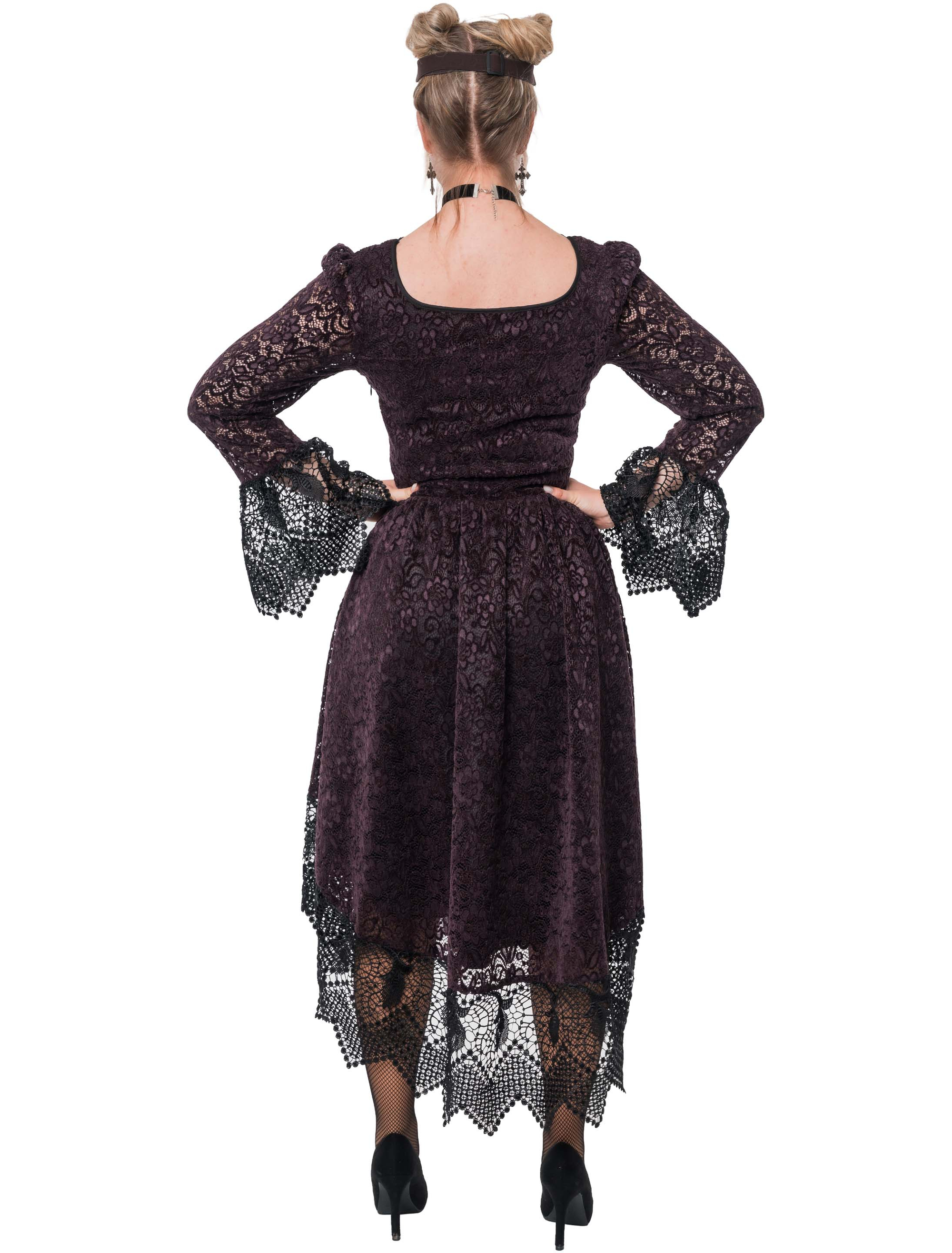 Spitzenkleid Hexe mit Schnürung Damen lila/schwarz 3XL
