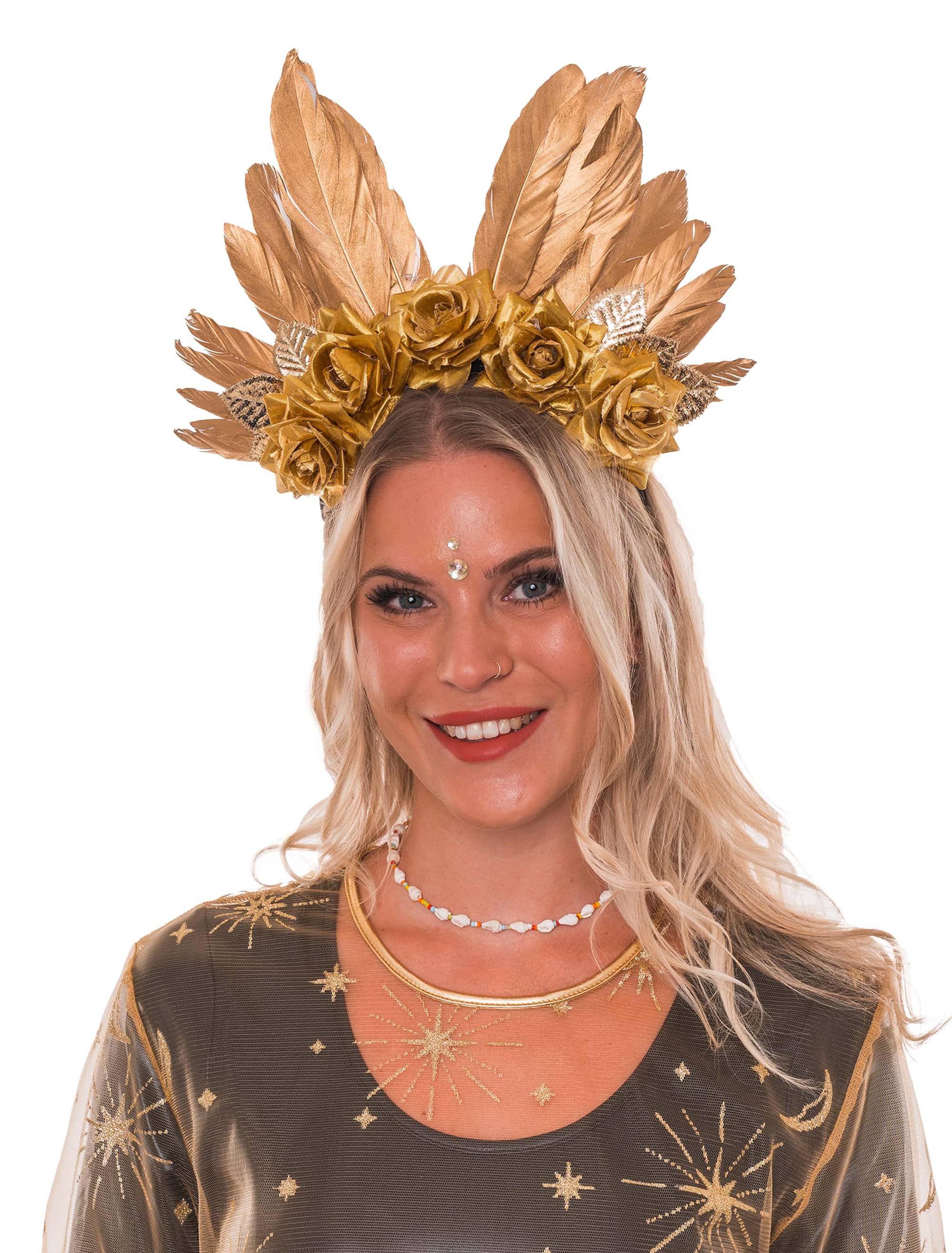 Haarreif Federn und Rosen gold