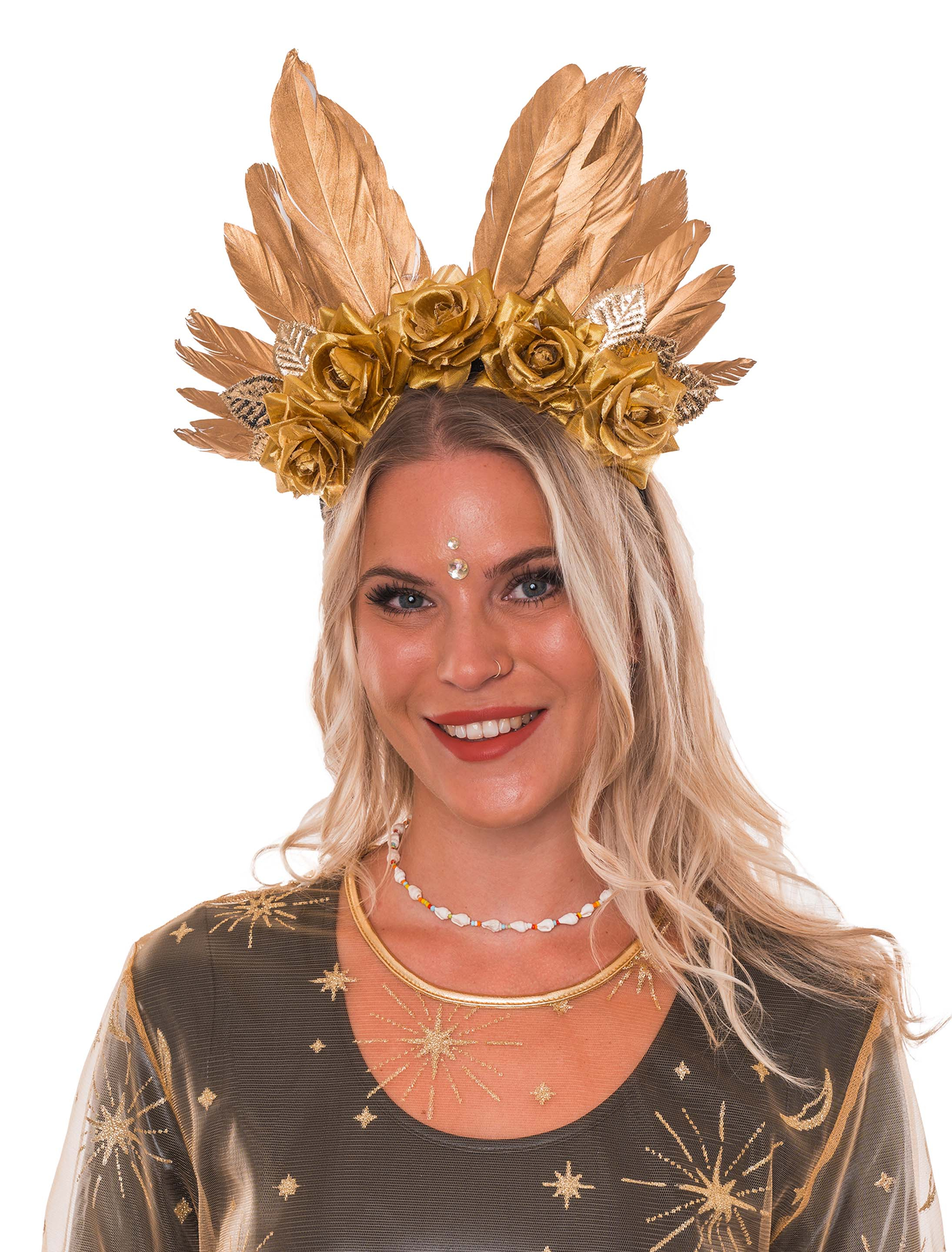 Haarreif Federn und Rosen gold