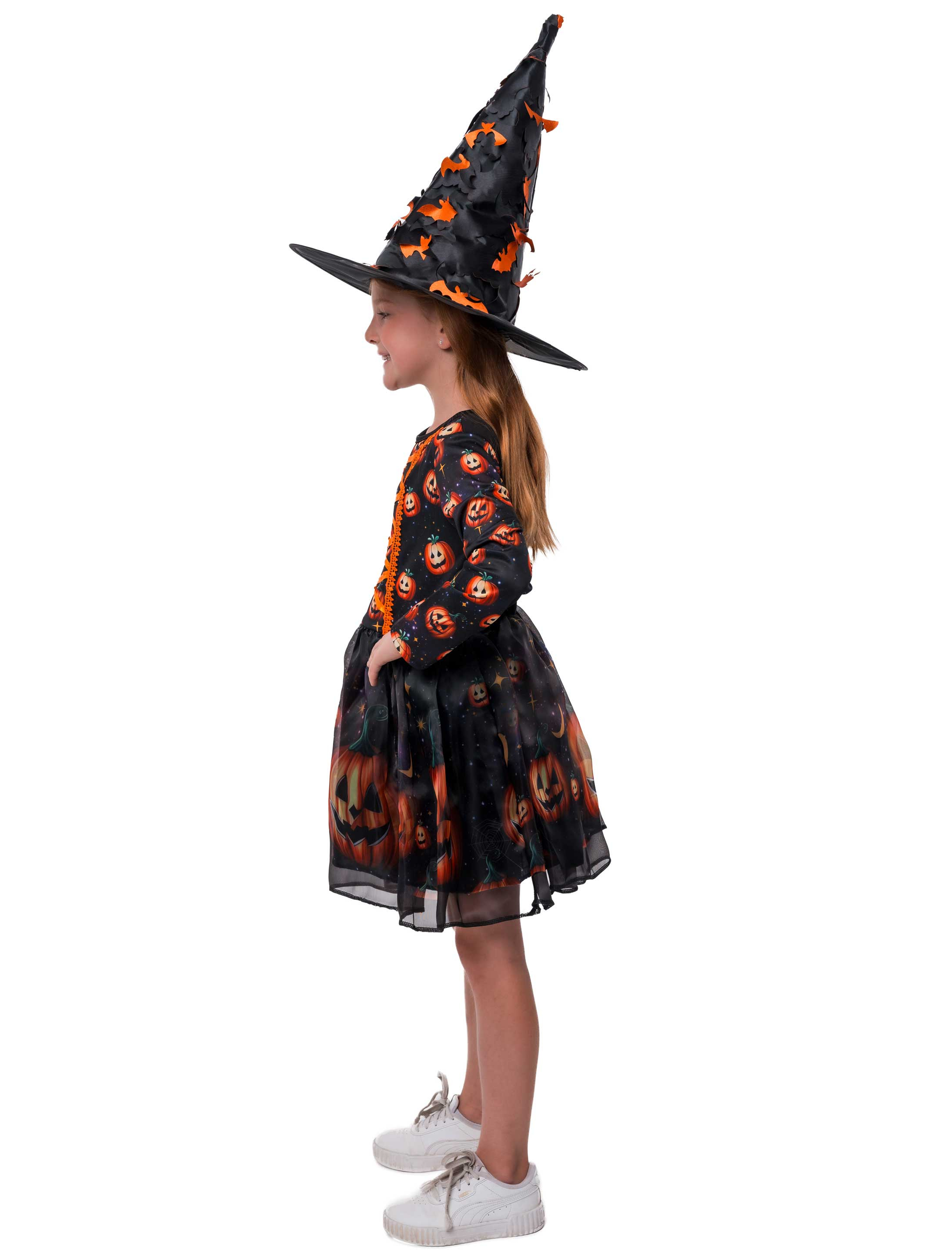 Kleid Hexe mit Kürbis Kinder schwarz/orange 116