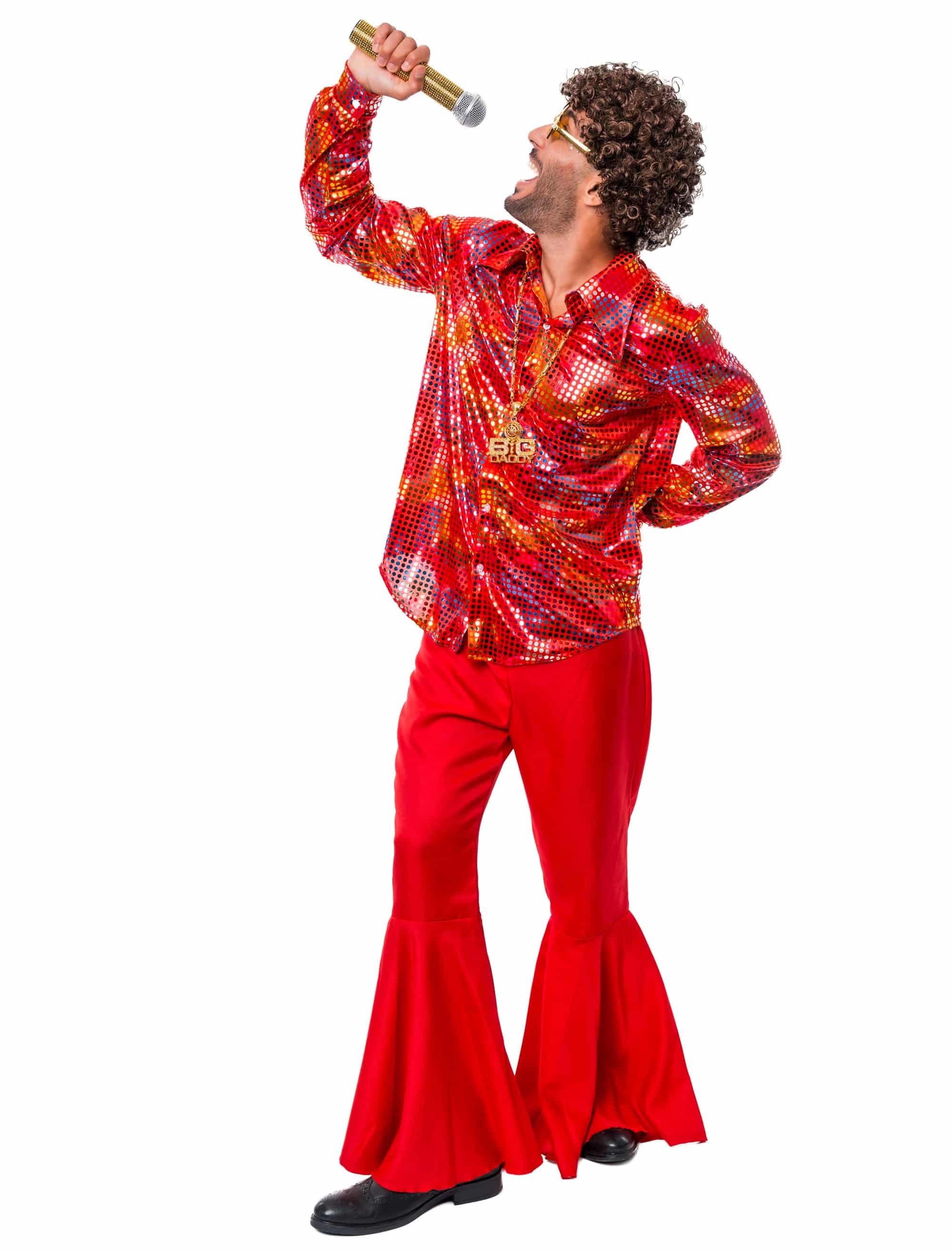 Hemd Disco Gepunktet Herren rot M/L