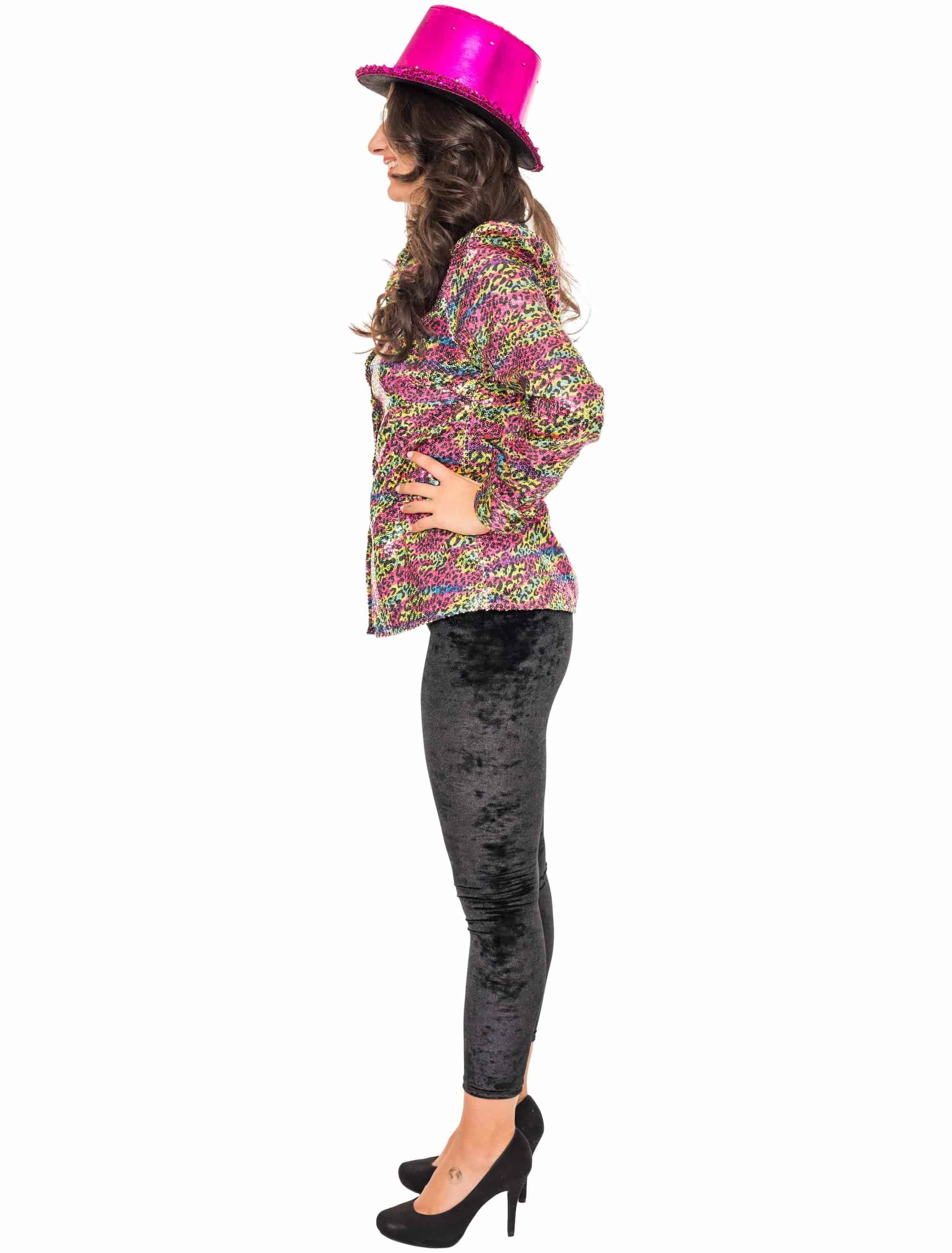 Bluse Pailletten Leopard Damen bunt S/M