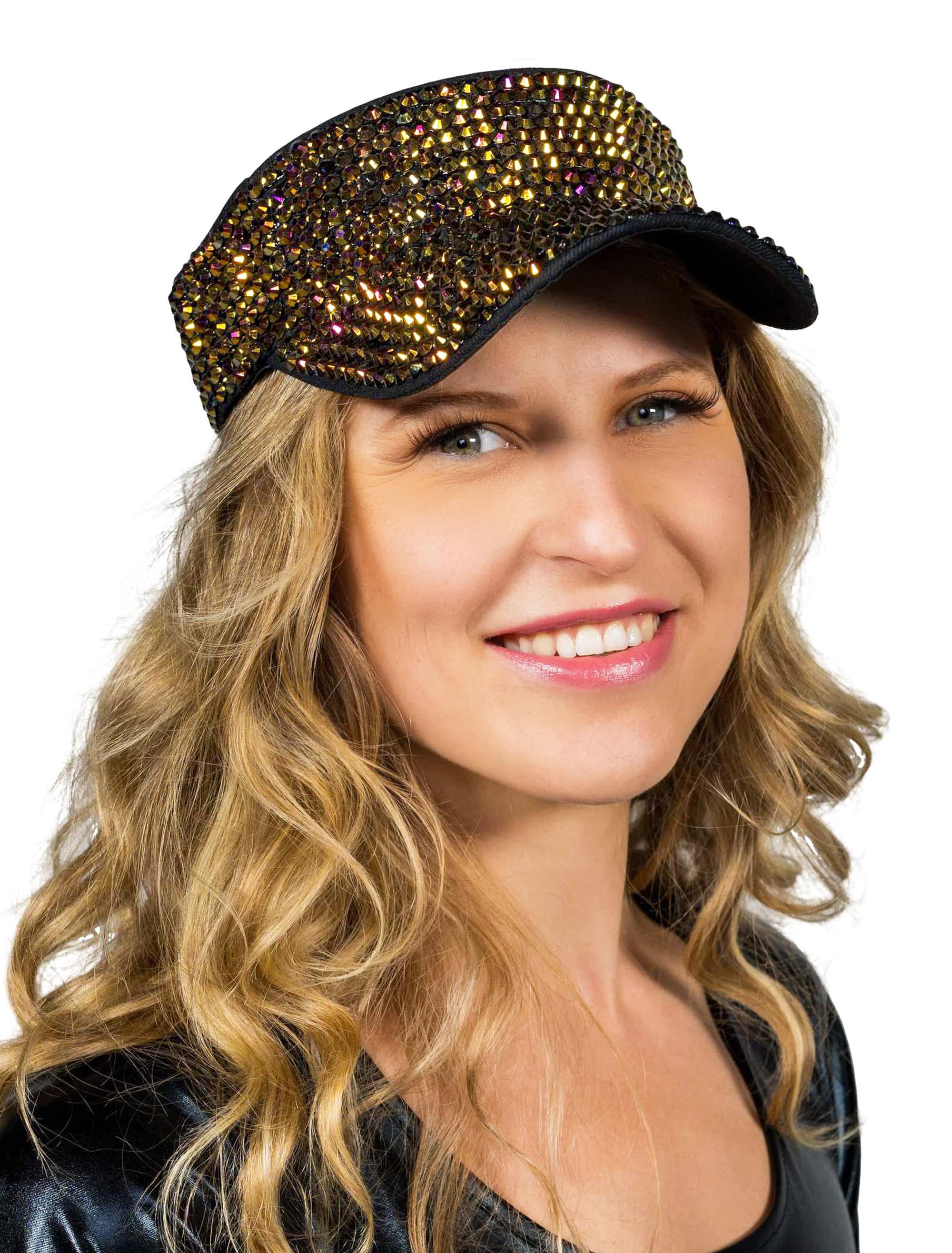 Sonnencap Strasssteine gold/schwarz one size