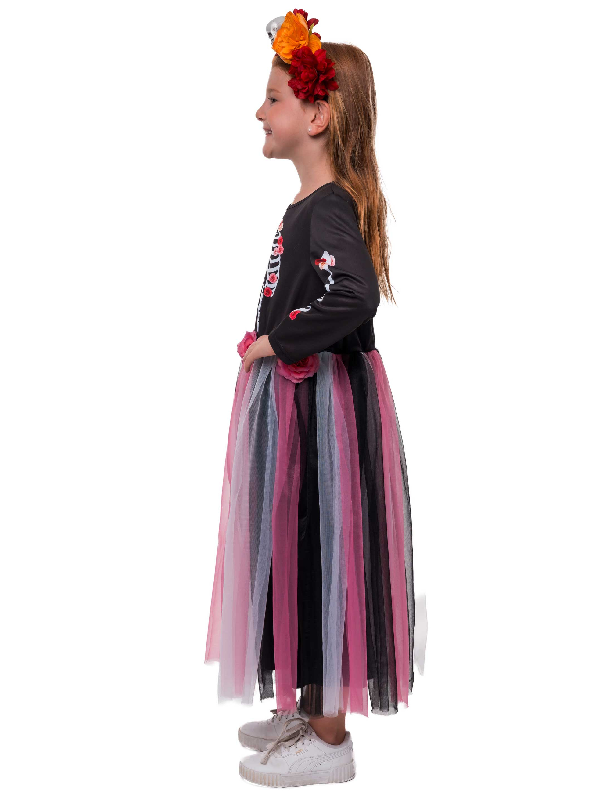 Kleid Dia de los Muertos Kinder schwarz/rosa 116