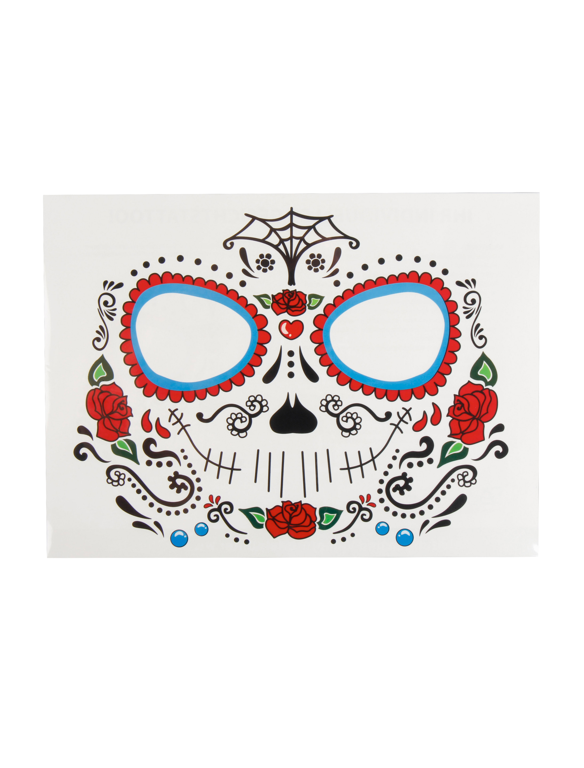 Gesichtstattoo Totenkopf mit Blumen