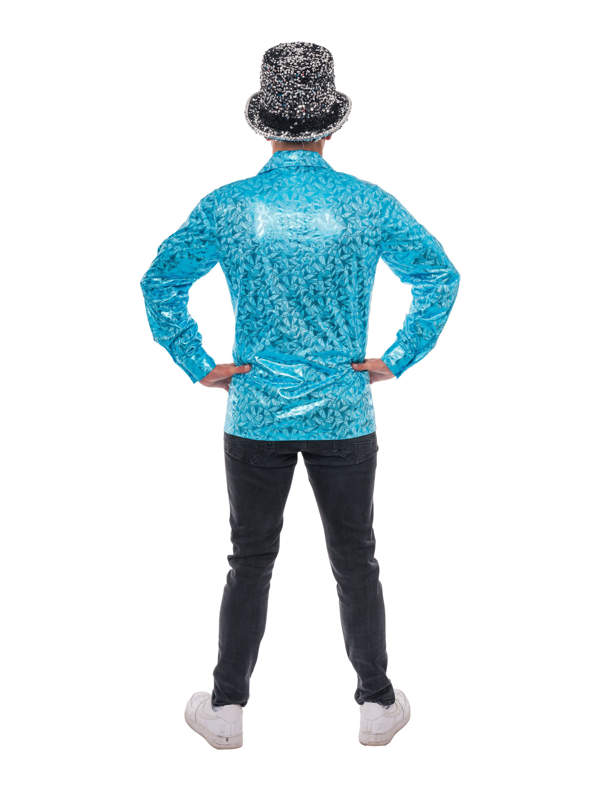 Hemd Disco Metallic Herren blau S/M