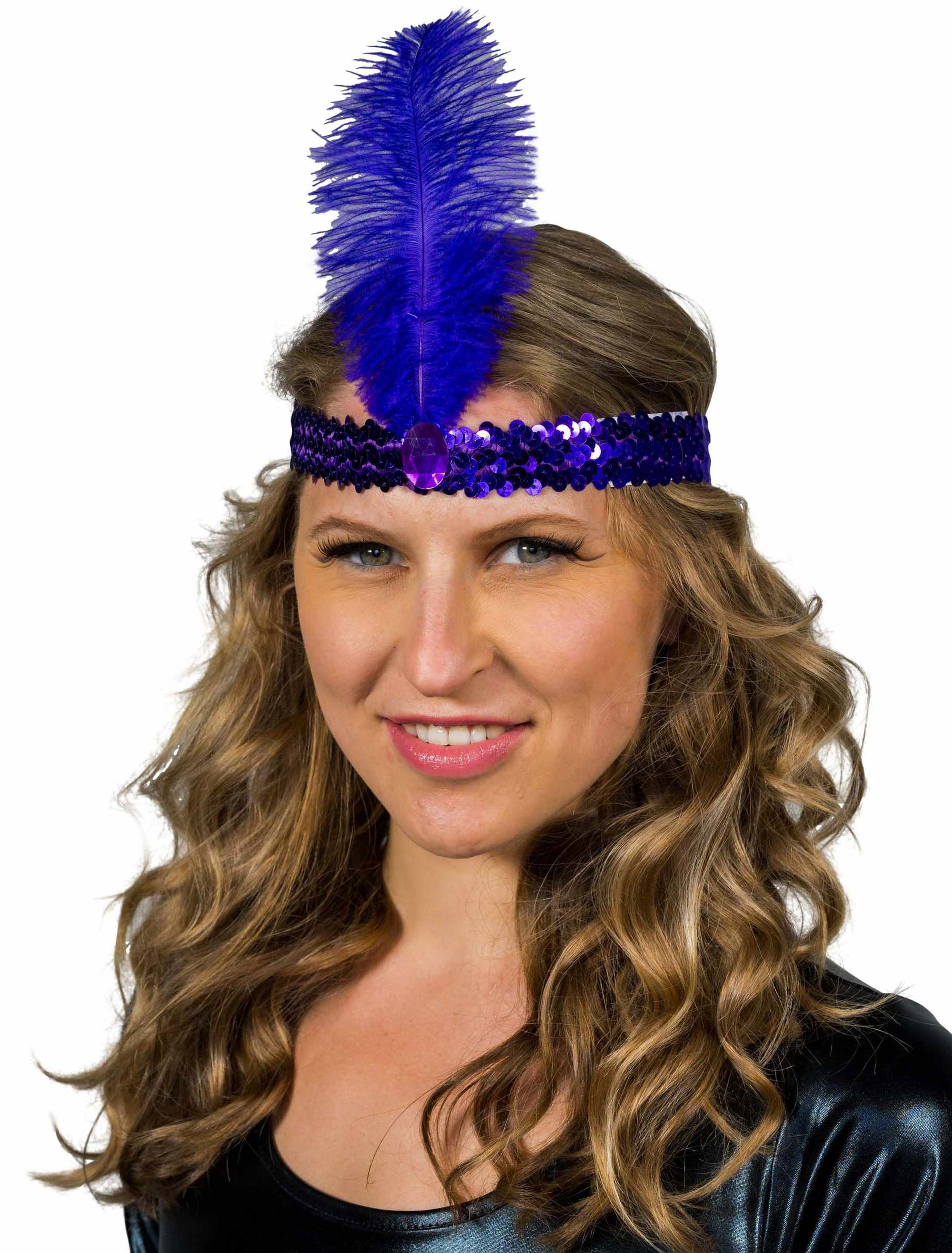 Stirnband Pailletten mit Feder lila