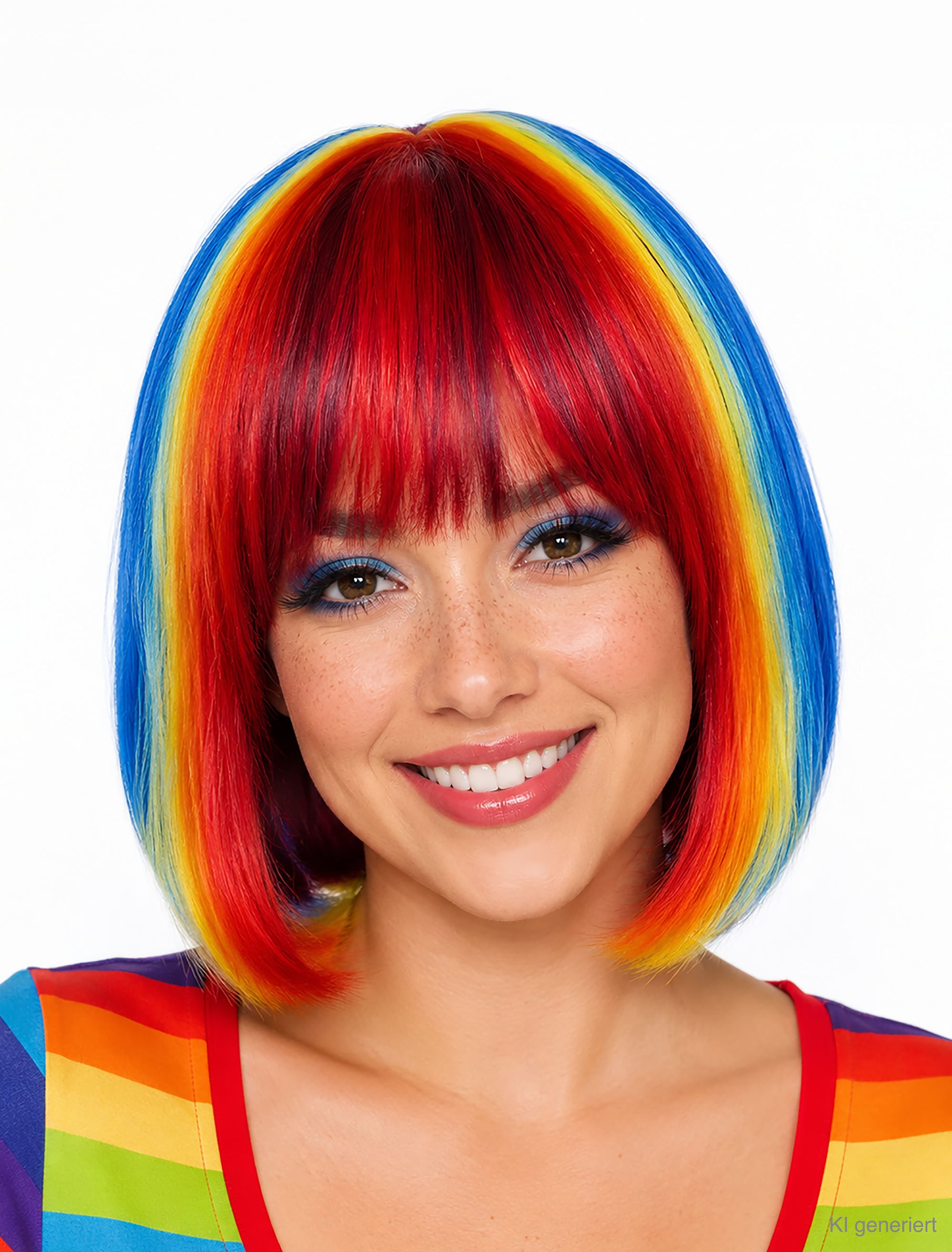 Perücke schulterlang mit Pony rainbow
