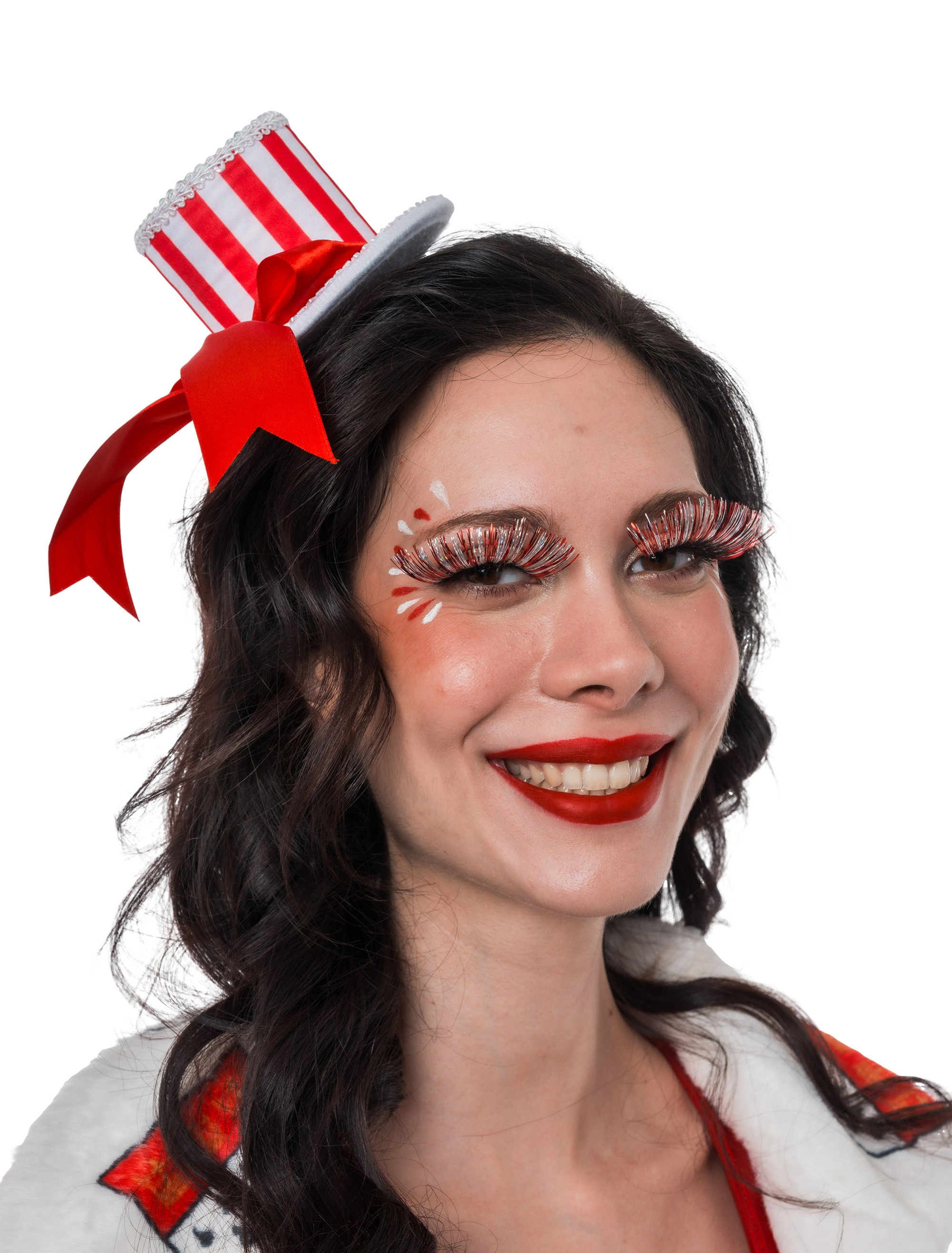 Minihut Schleife mit Haarclips rot/weiß