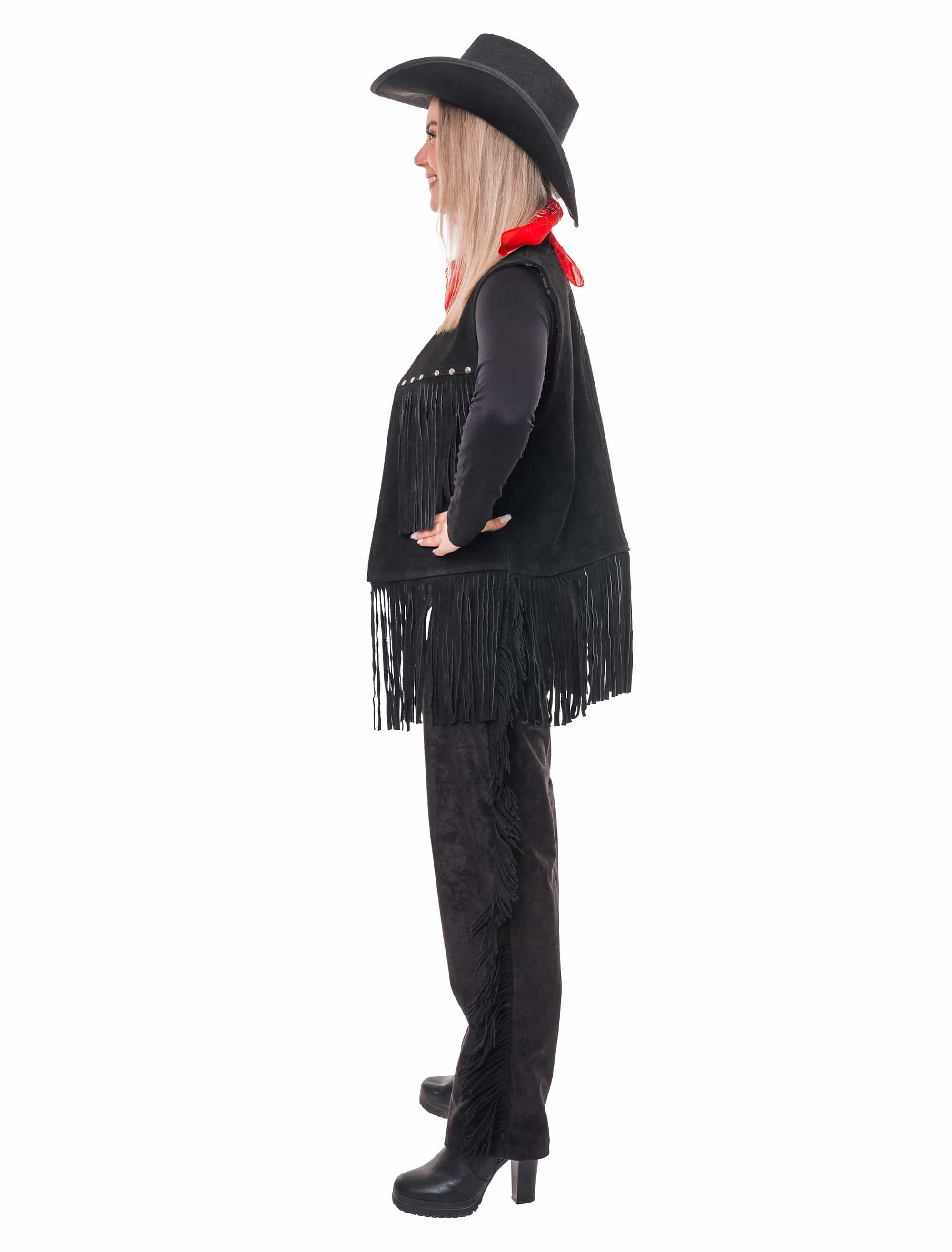 Lederweste mit Fransen Damen schwarz S/M